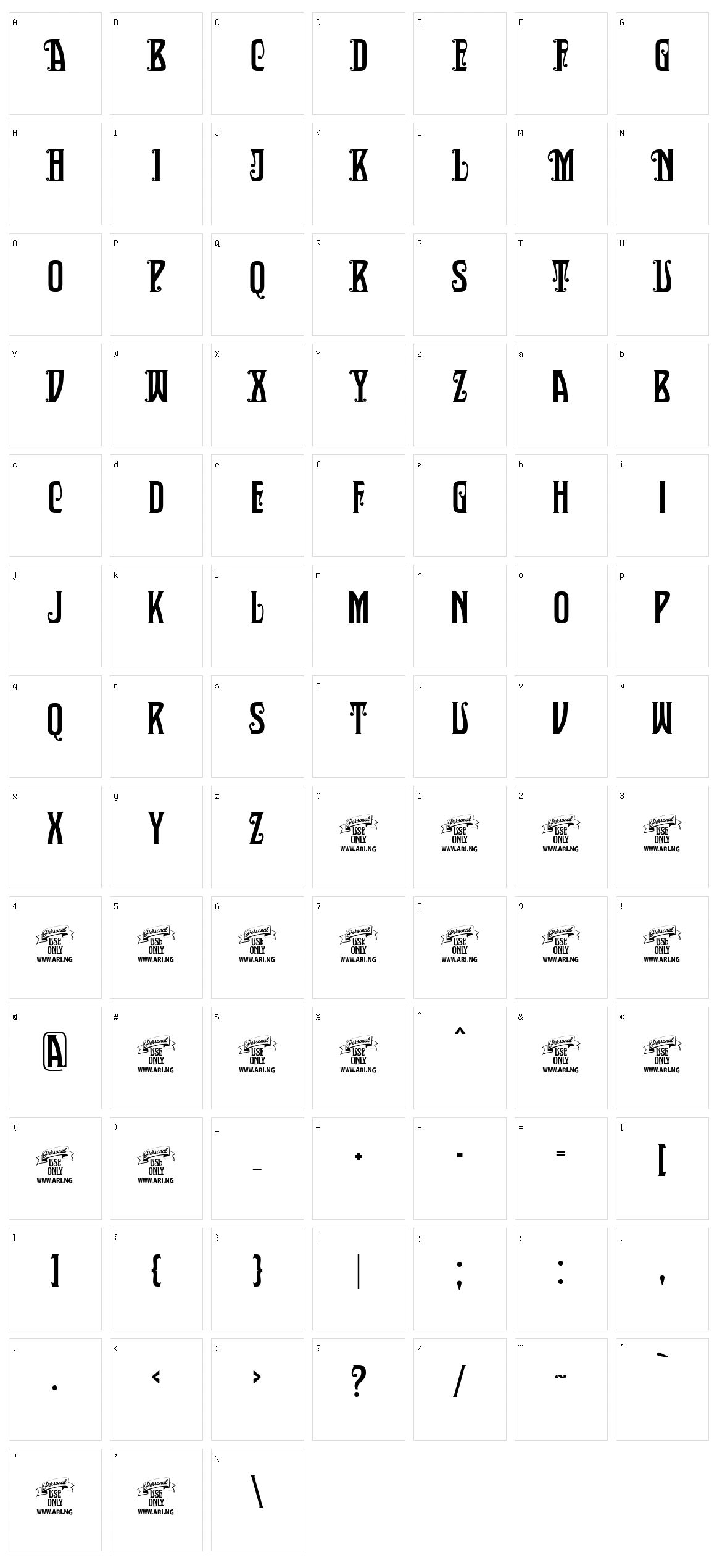 Sultan Cafe Character Set