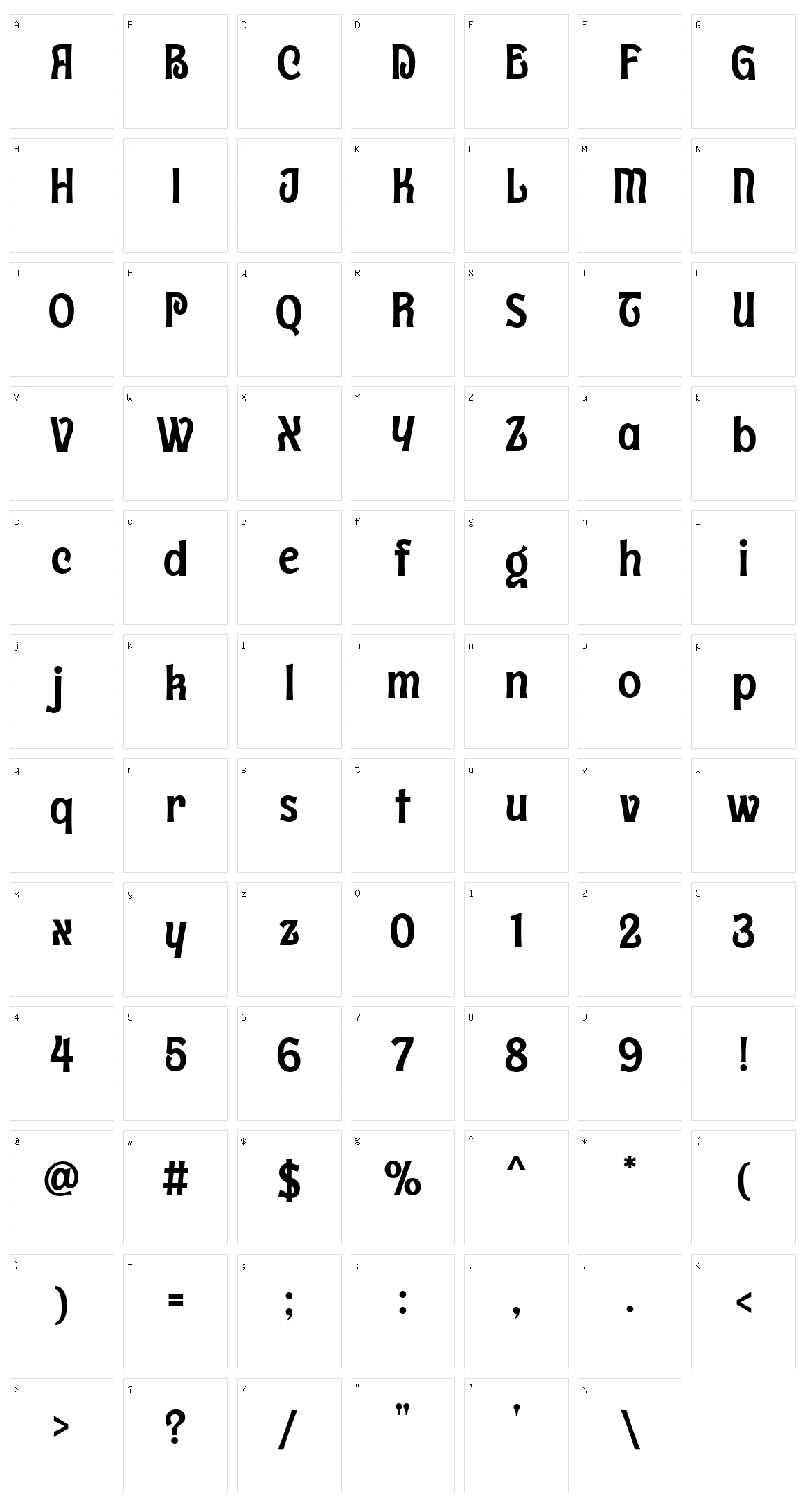 Trivenia Character Set