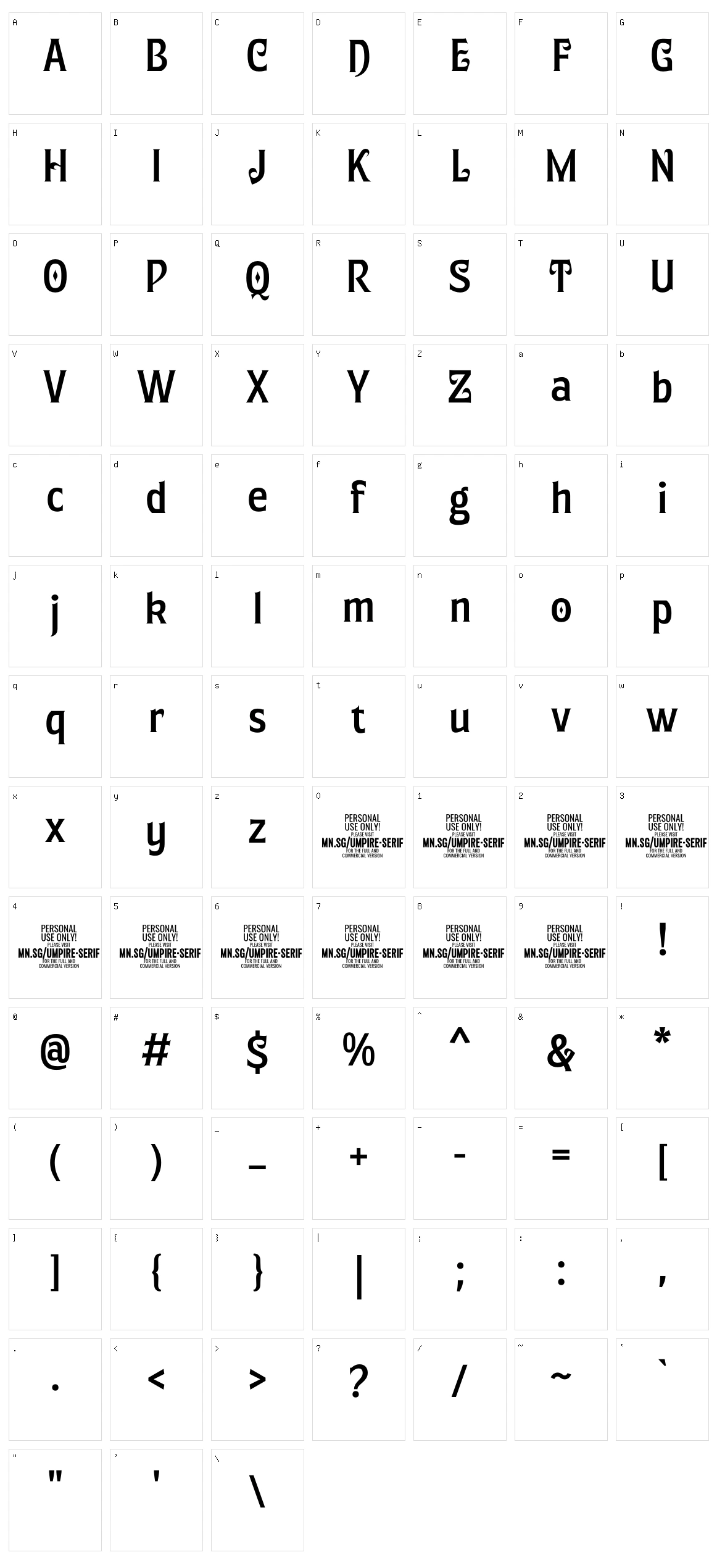Umpire Serif Character Set