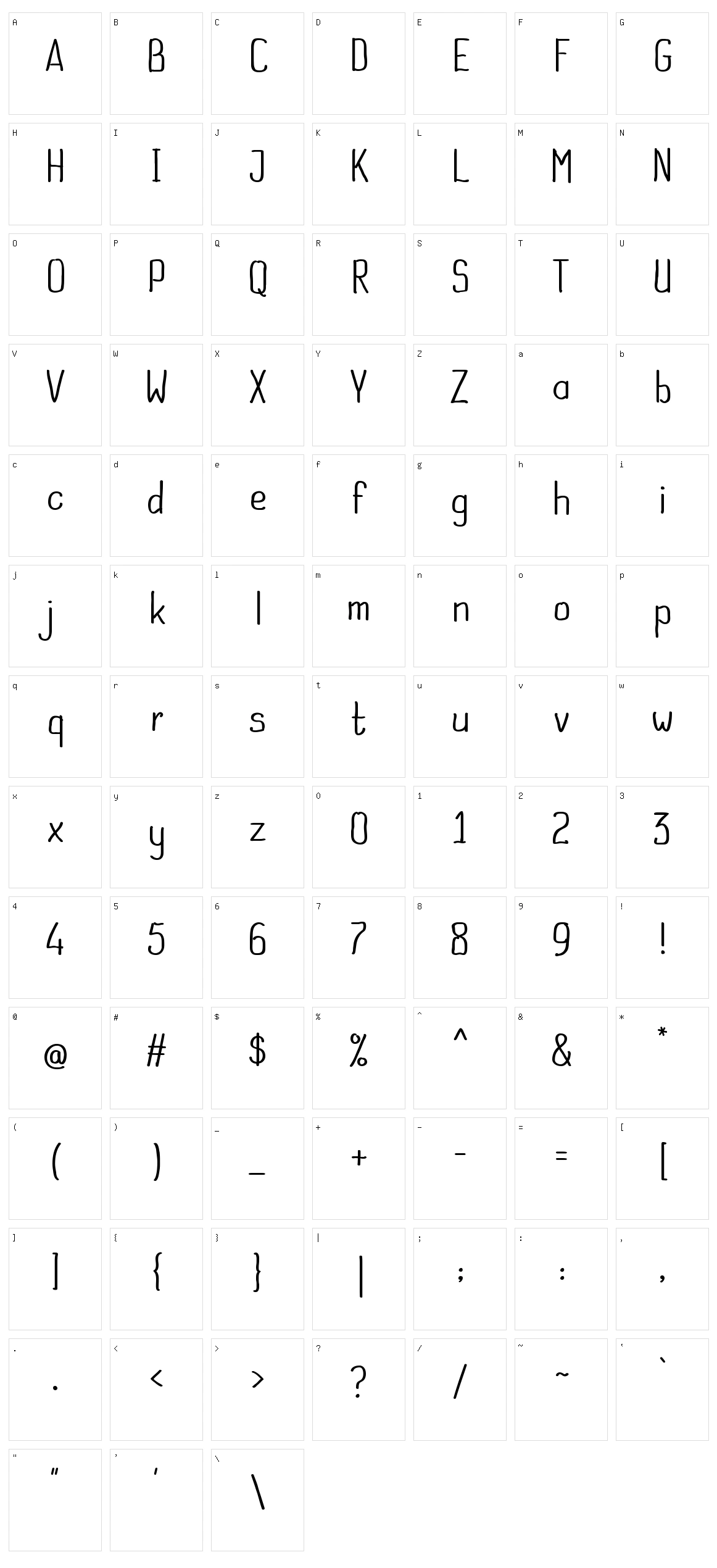 Handwritten Sans Character Set