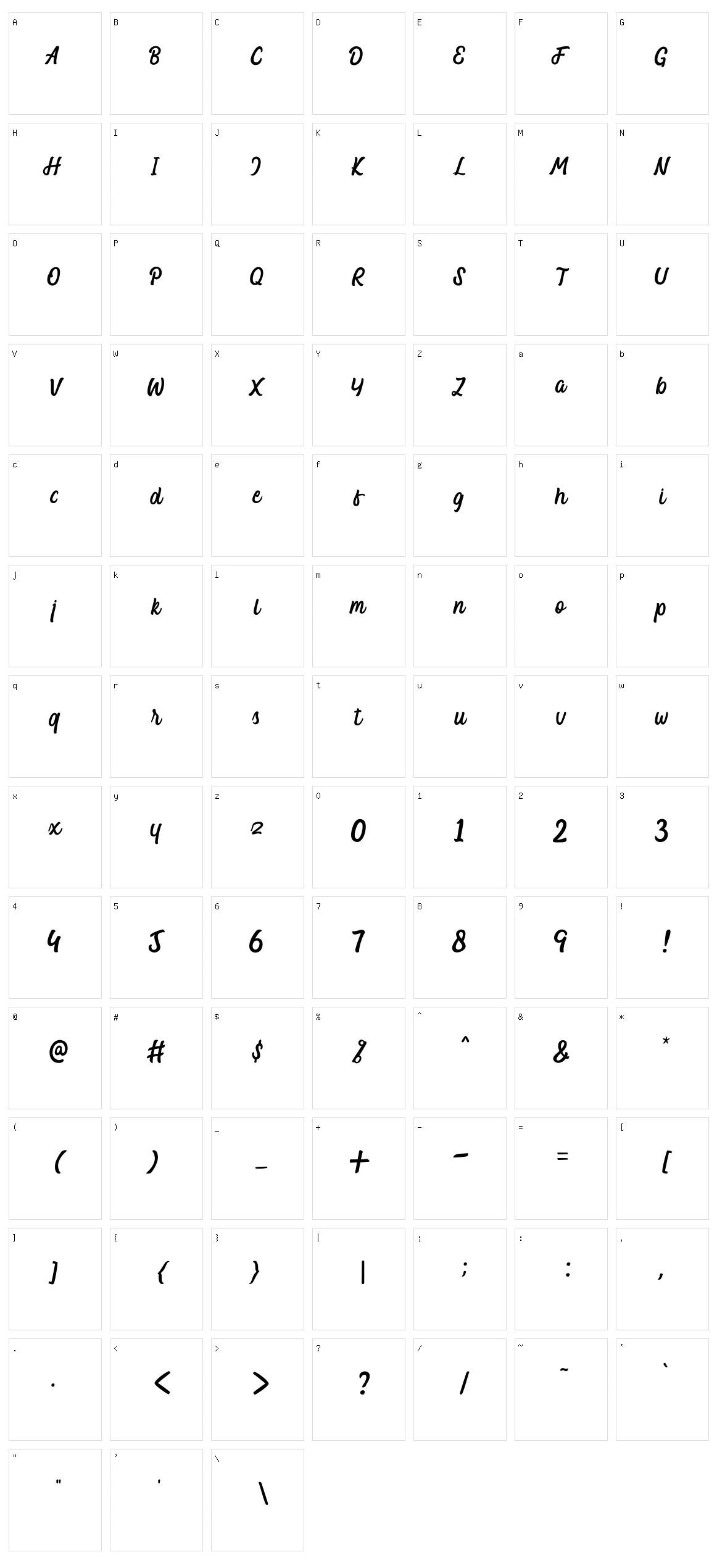 Valencia Script Character Set