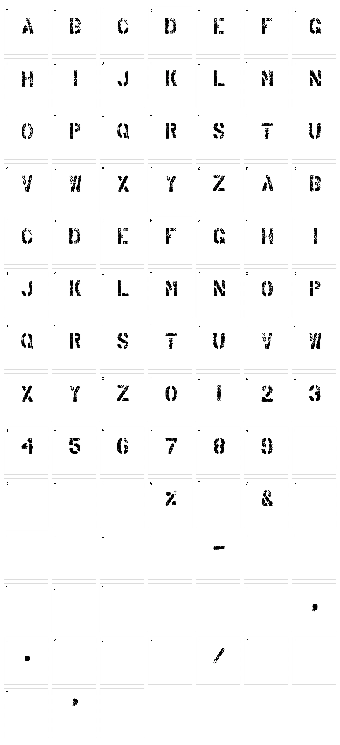 Arabica Export Character Set