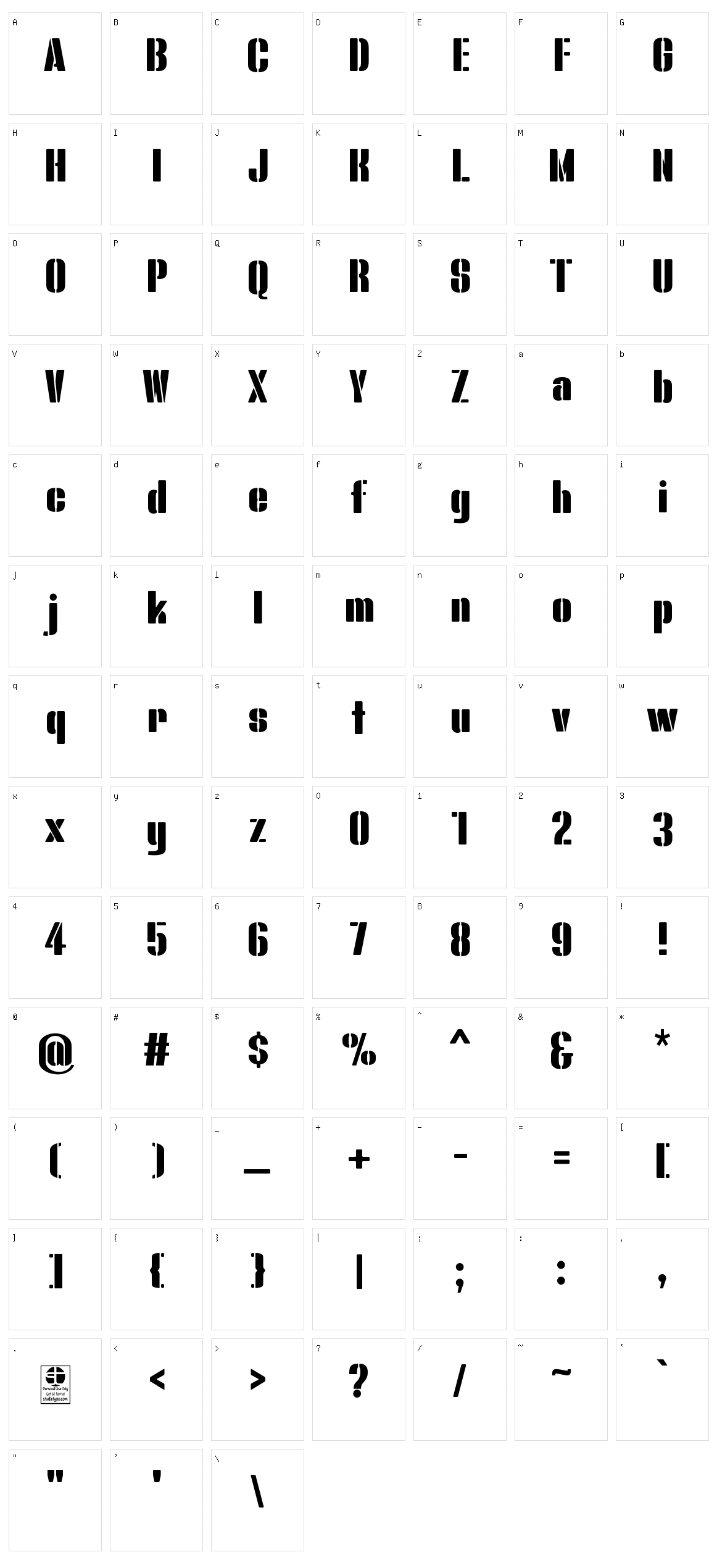 Bluefish Stencil Character Set