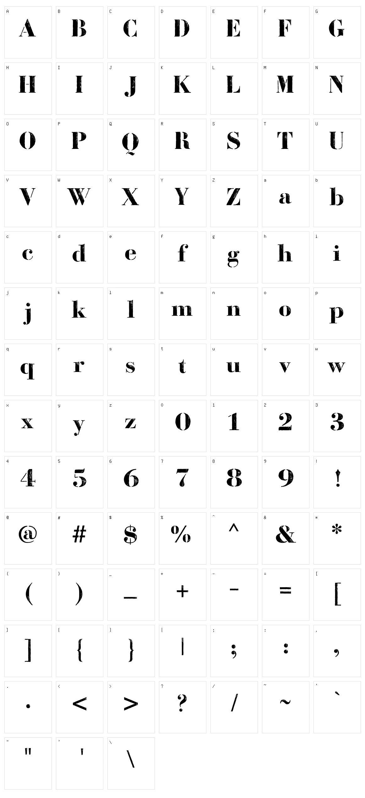 Bodoni Fragile Character Set