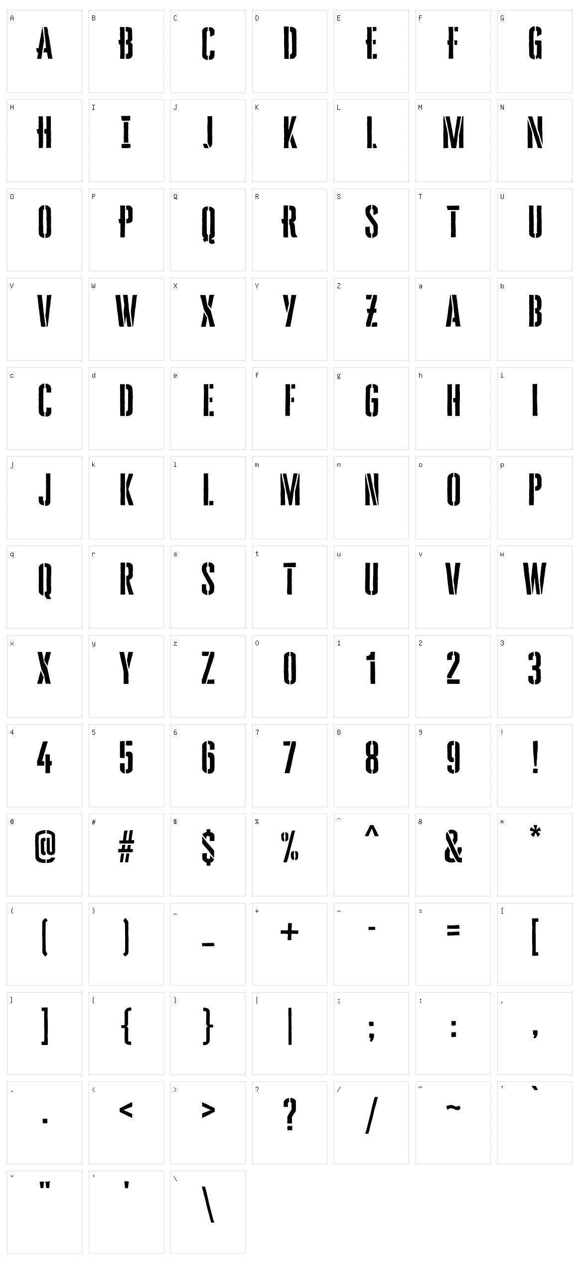 Cheddar Gothic Stencil Character Set