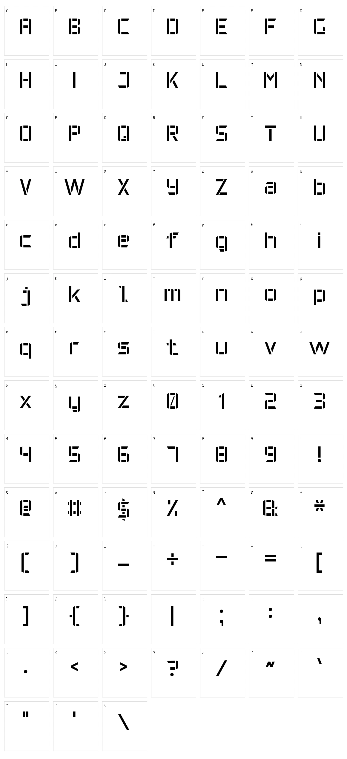 Military Font 7 Character Set