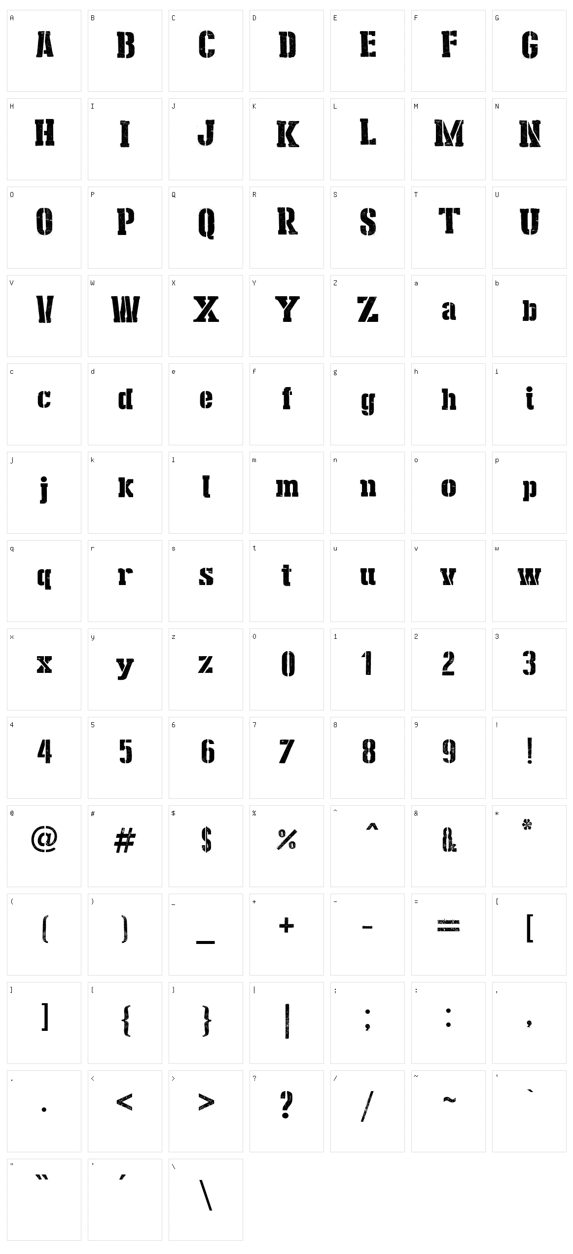 Stencil Cargo Army Character Set