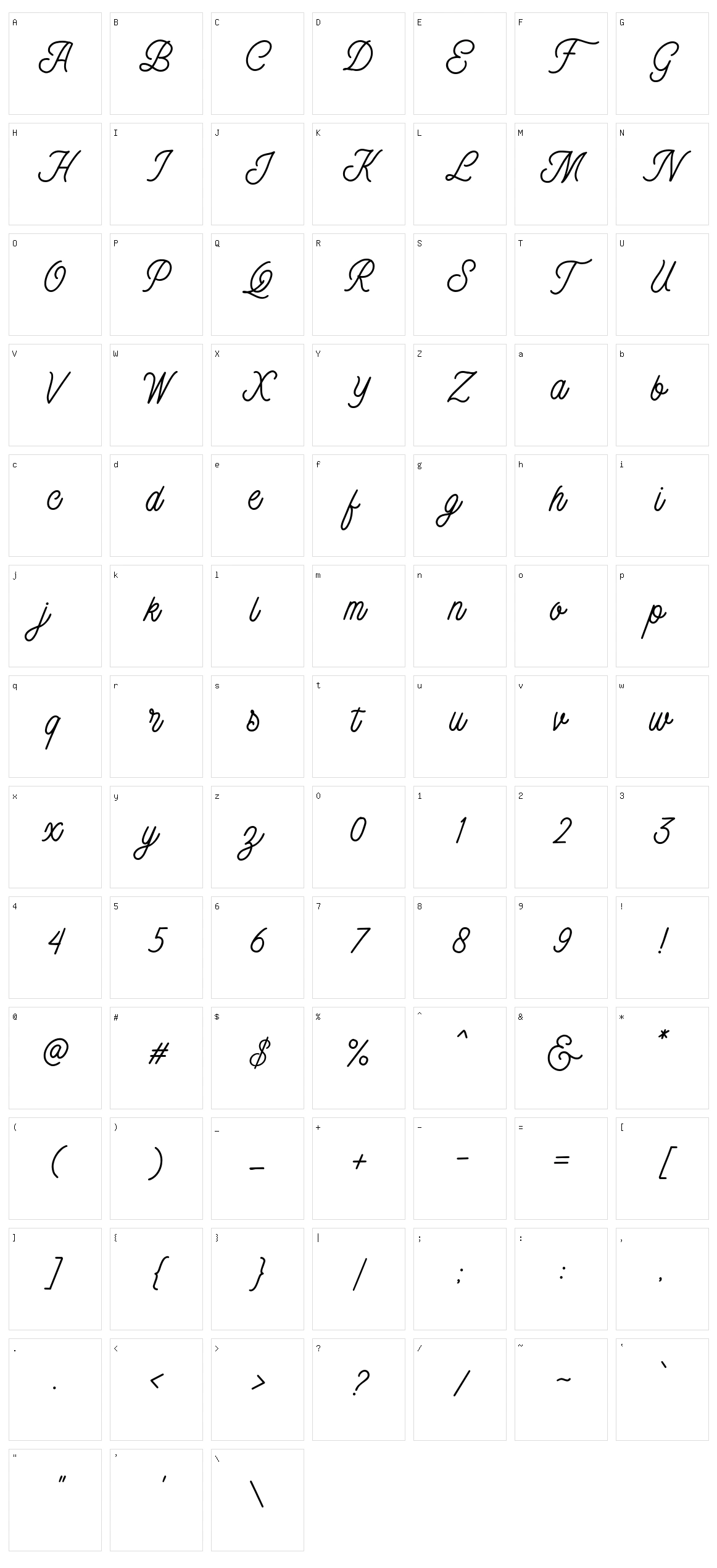 Badgear Script Character Set