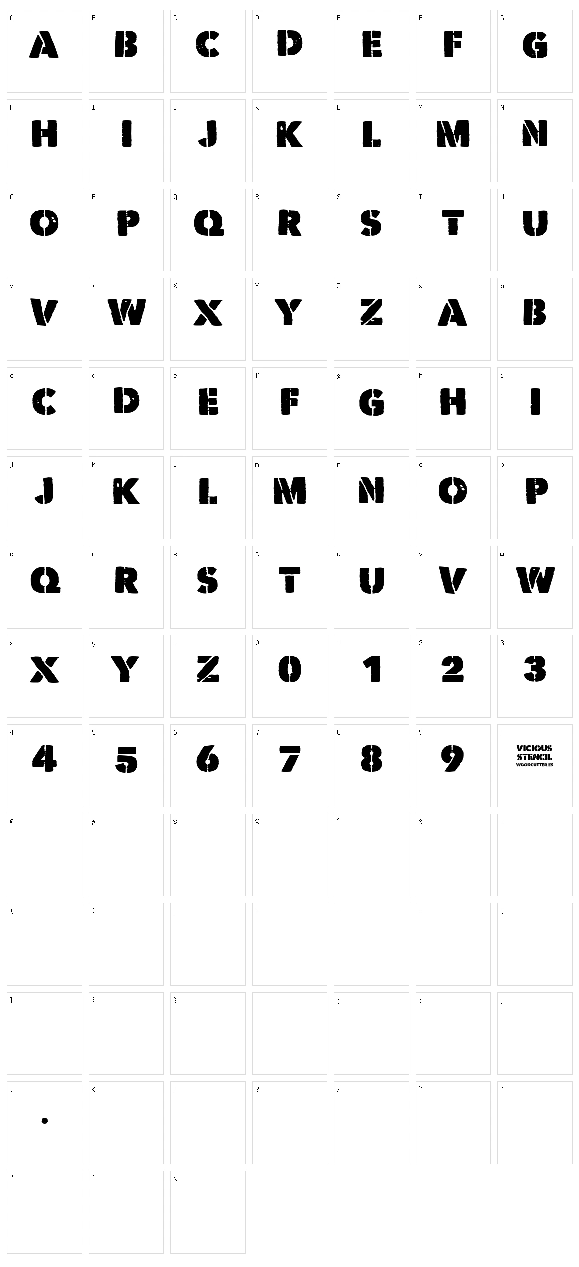 Vicious Stencil Character Set