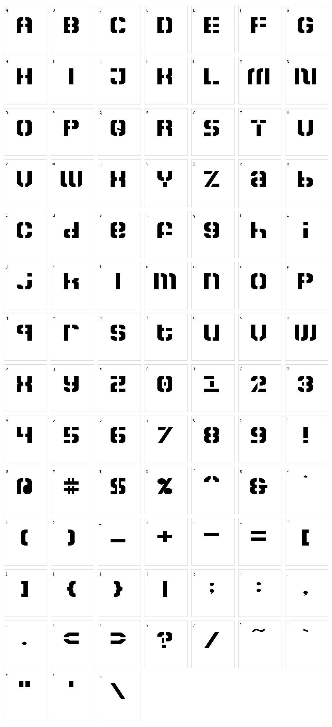 Zoia Stencil Character Set