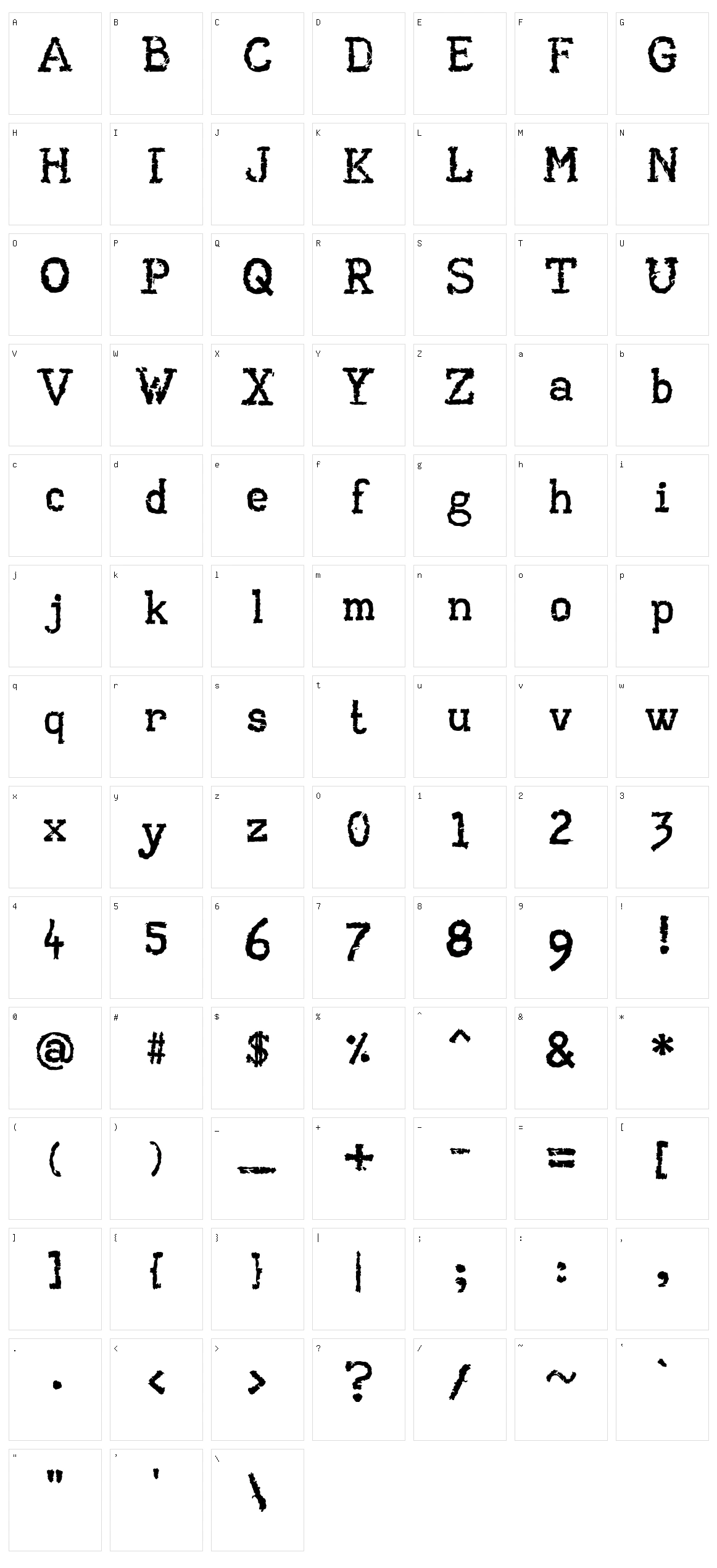 AA Typewriter Character Set