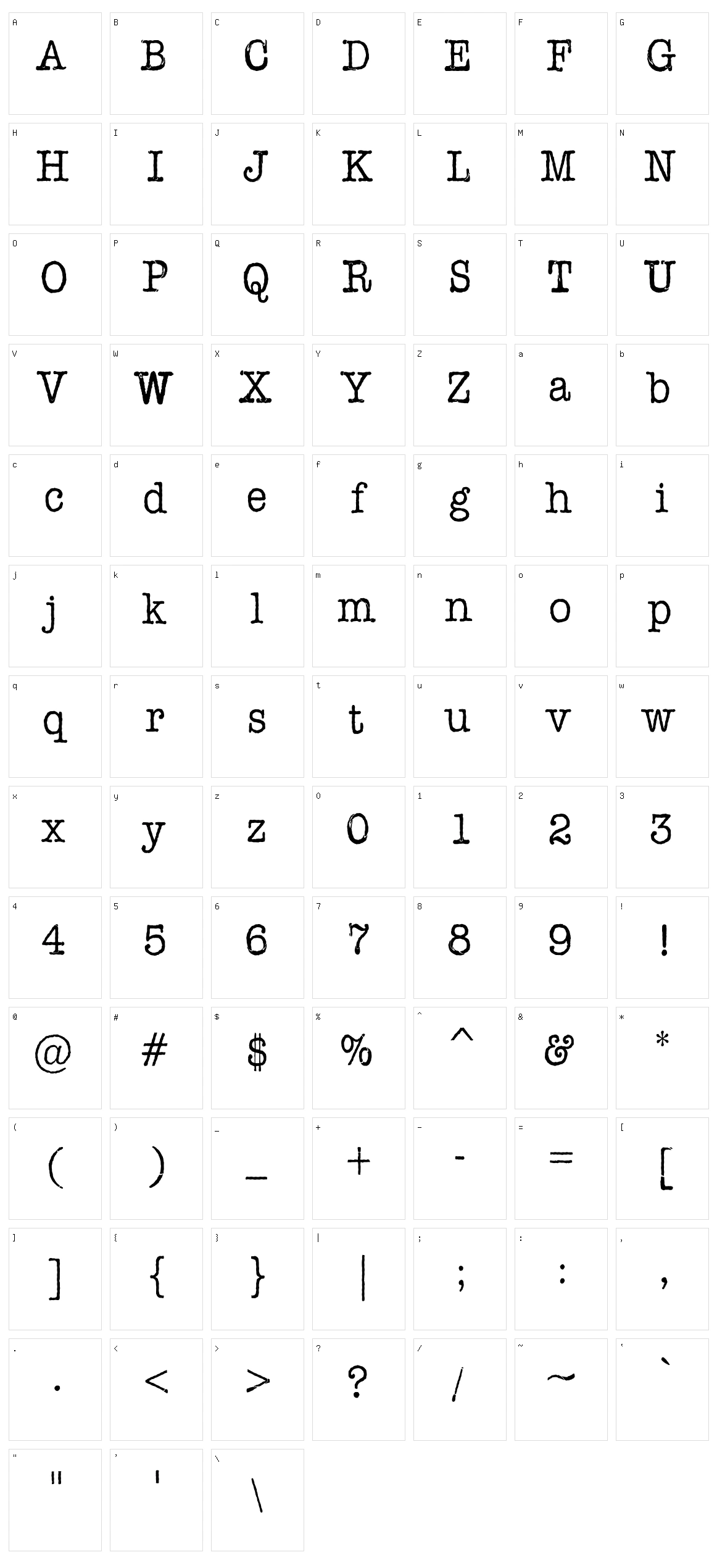 AFL Font Pespaye Nonmetric Character Set