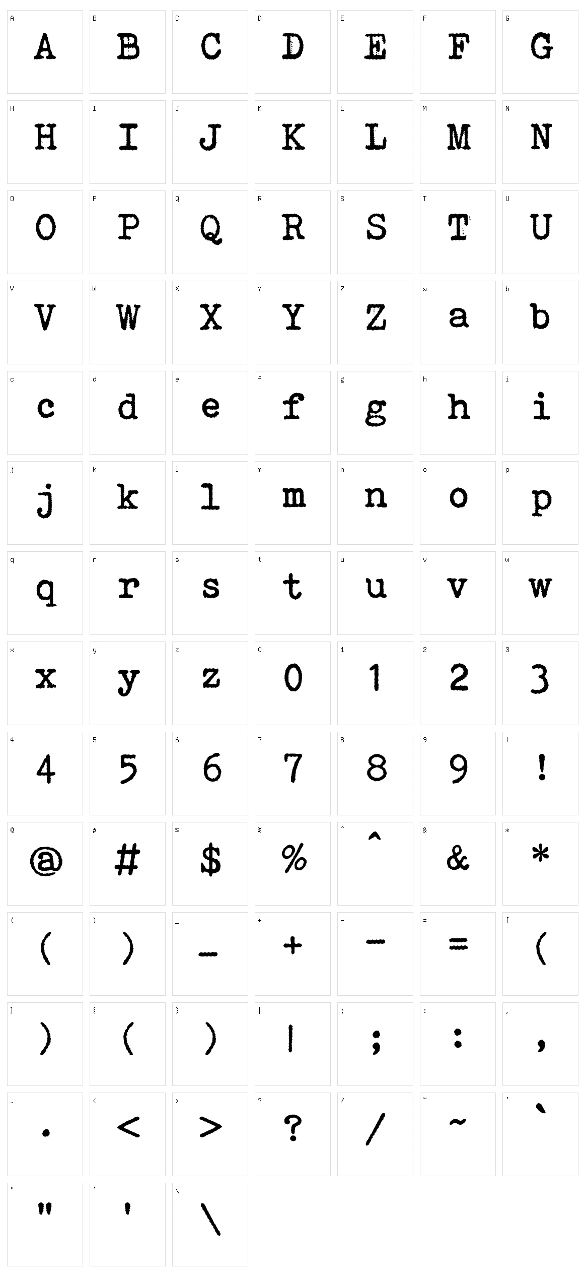 Bohemian Typewriter Character Set