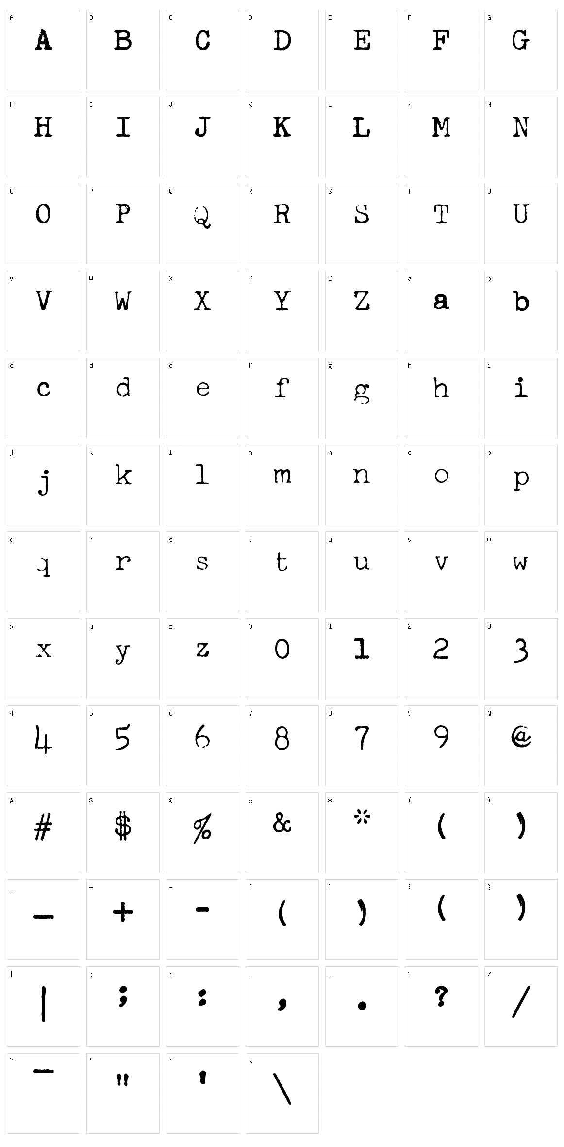 Freeky Typewriter Character Set