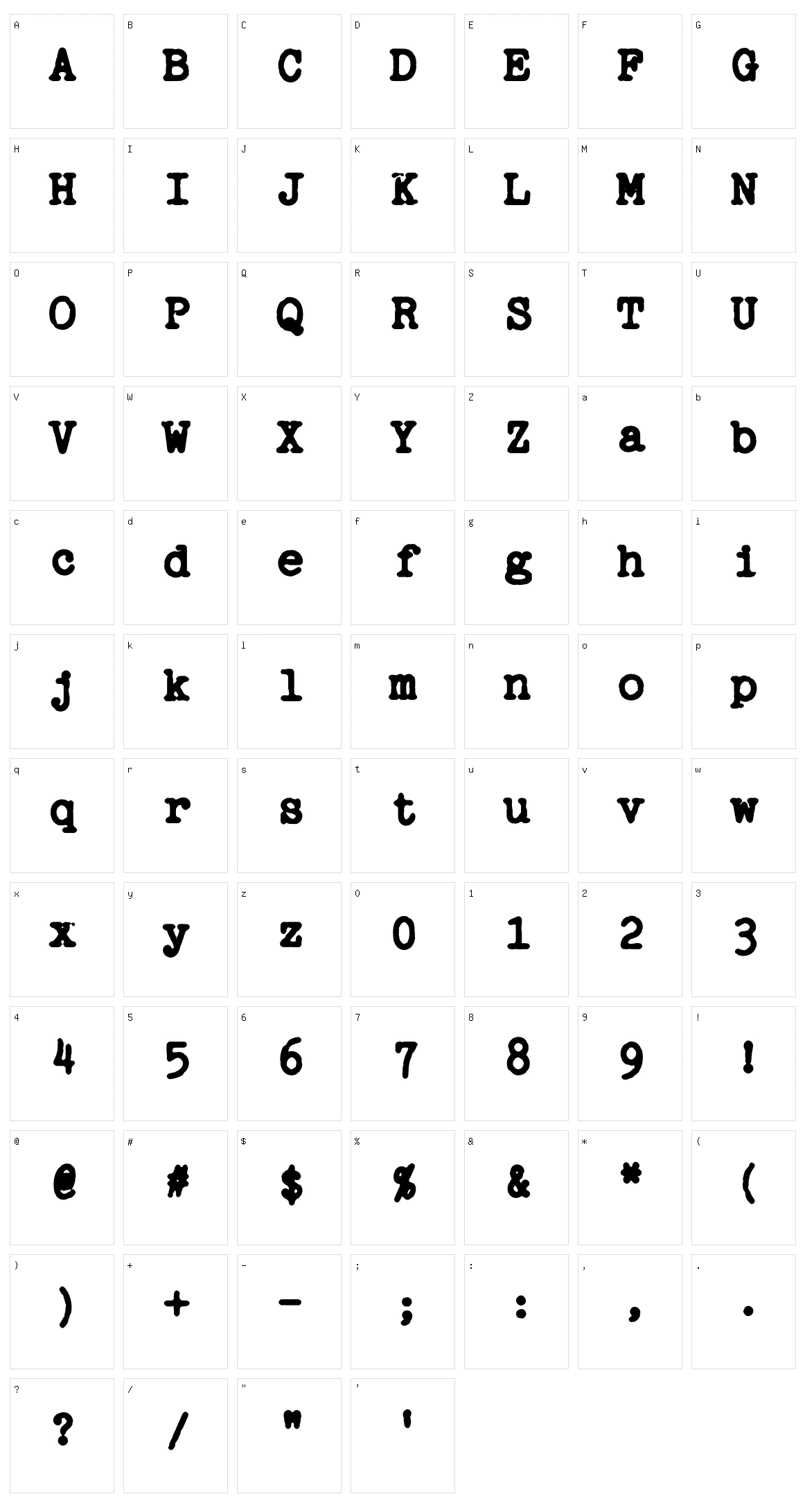 Jackwrite Character Set