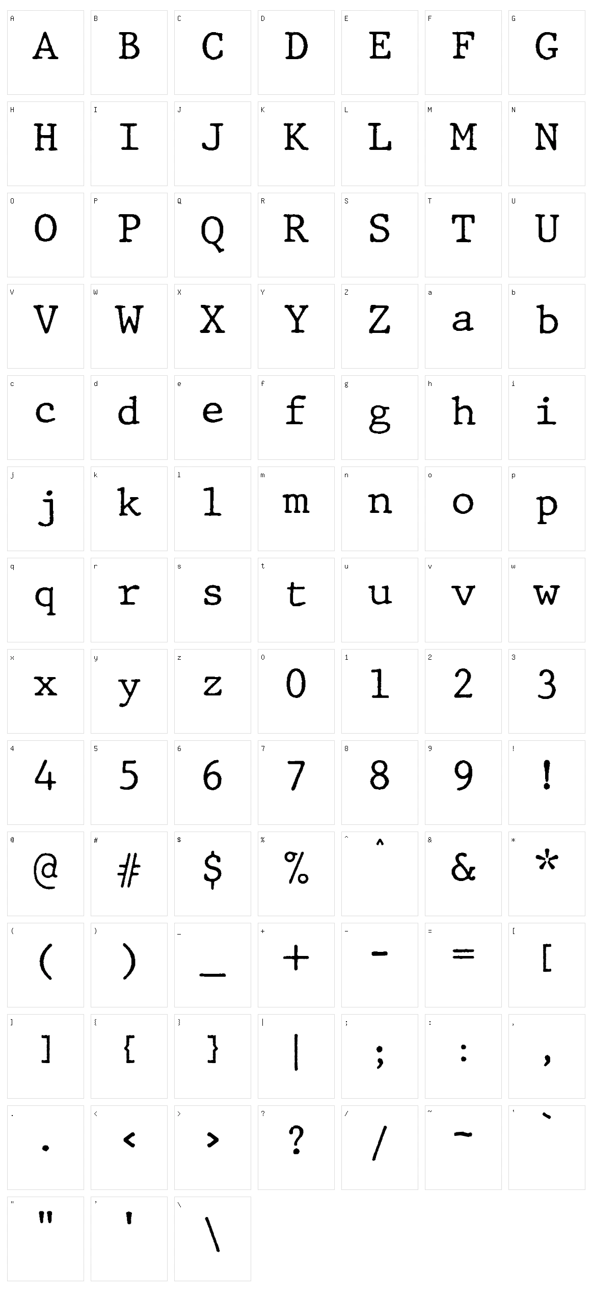 JMH Typewriter Character Set