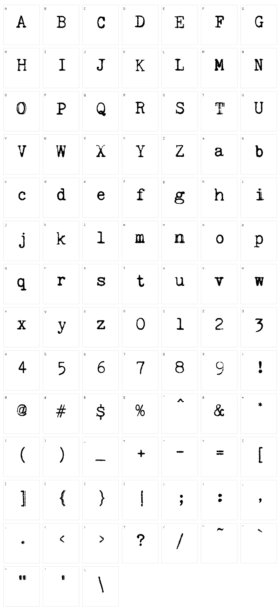 Kingthings Trypewriter Character Set