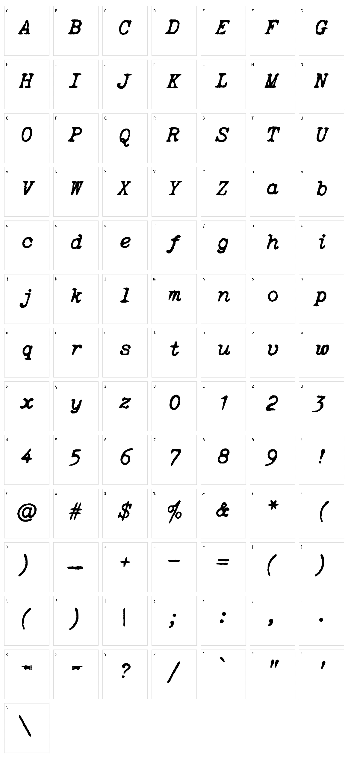 Oceanside Typewriter Character Set