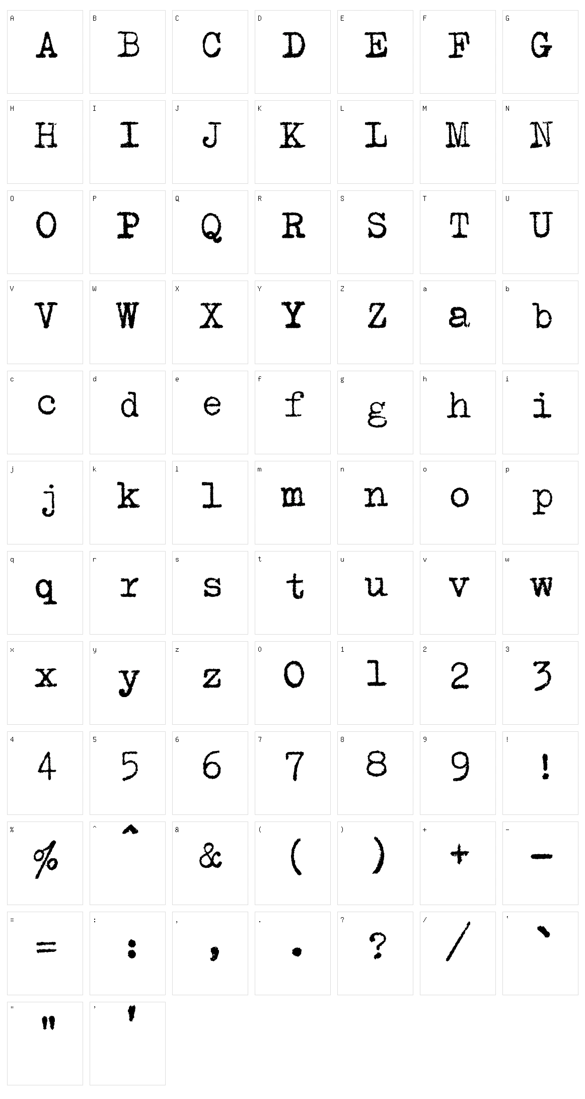 Schreibmaschine Character Set