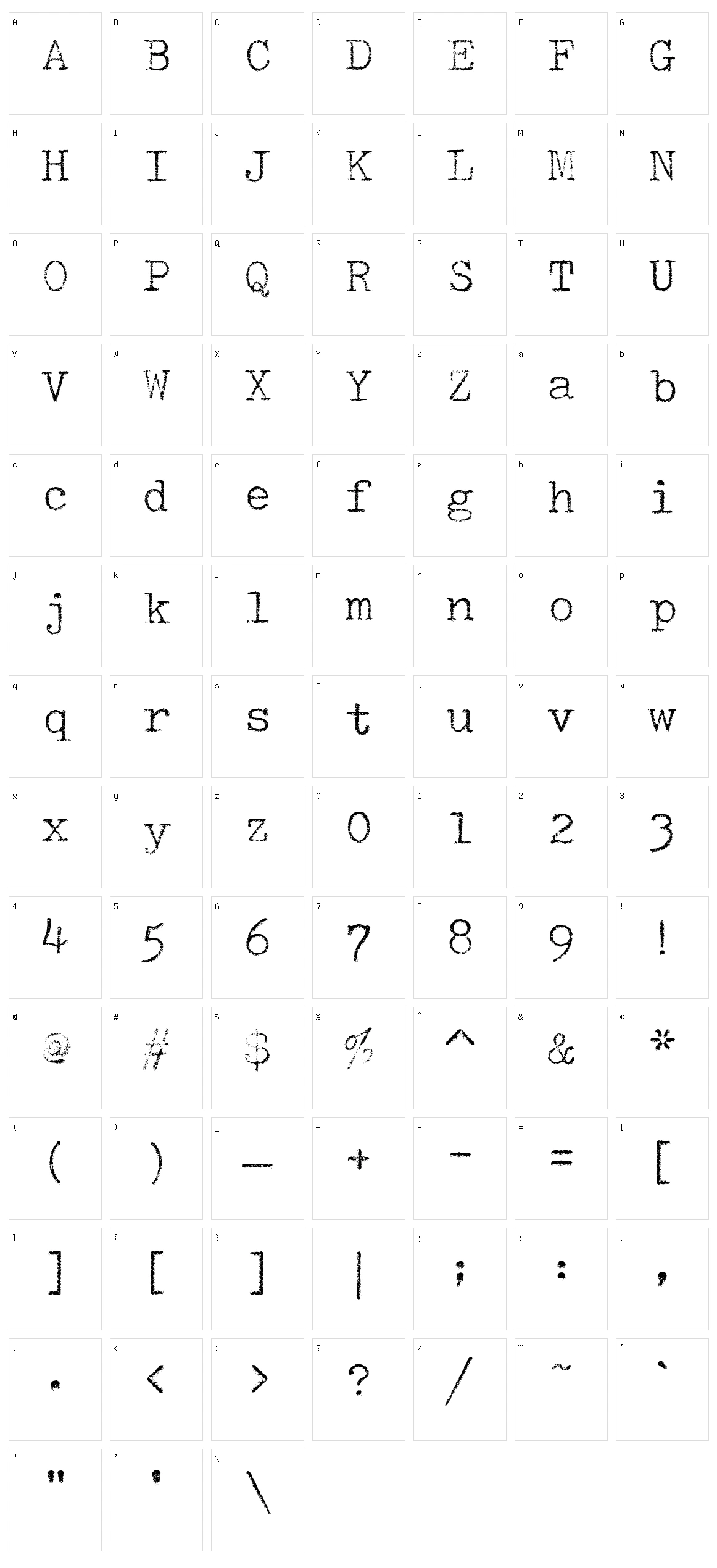 Smithy XT Character Set