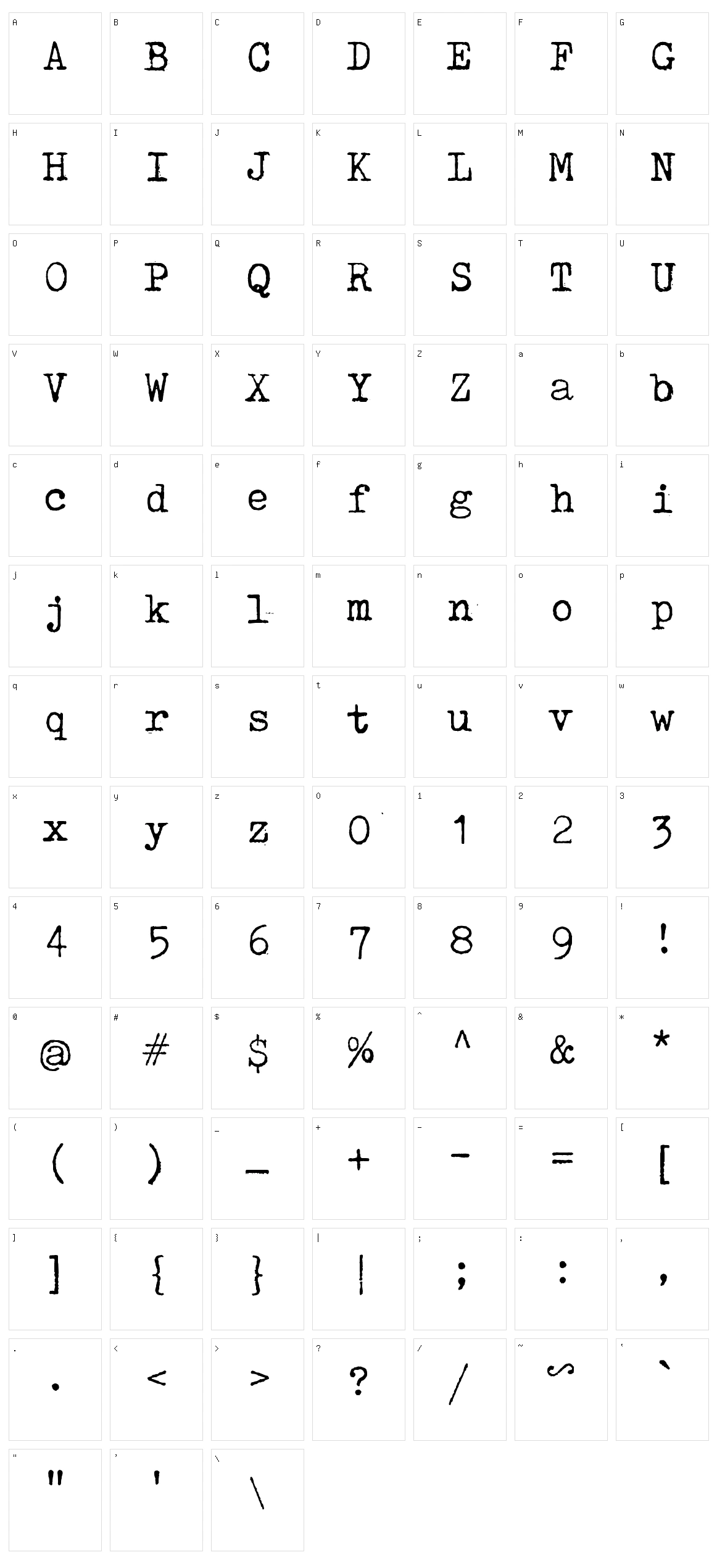 Tox Typewriter Character Set