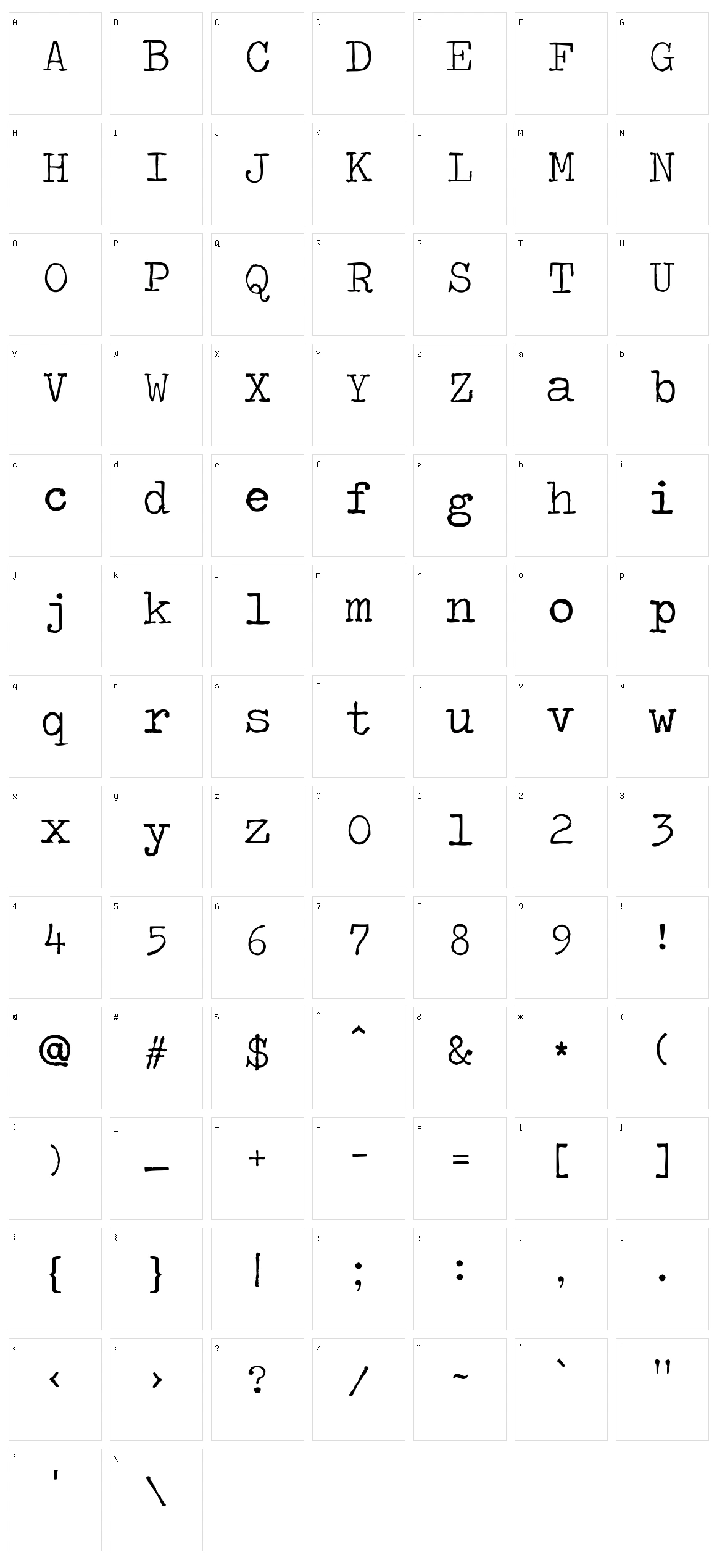 Traveling Typewriter Character Set