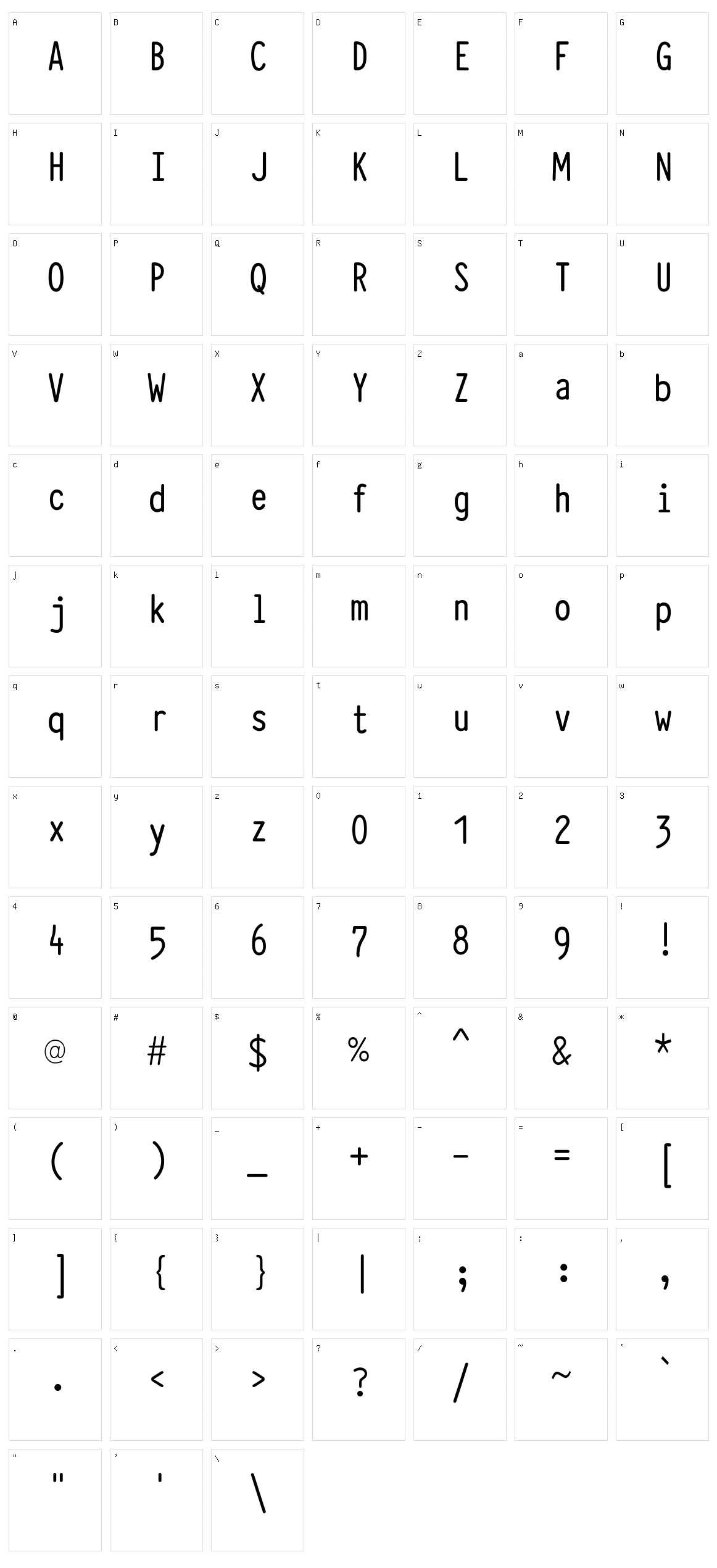 Typewriter Condensed Character Set