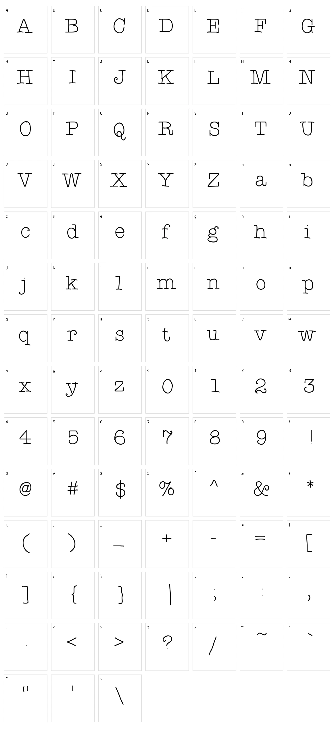 Typewriter Hand Character Set