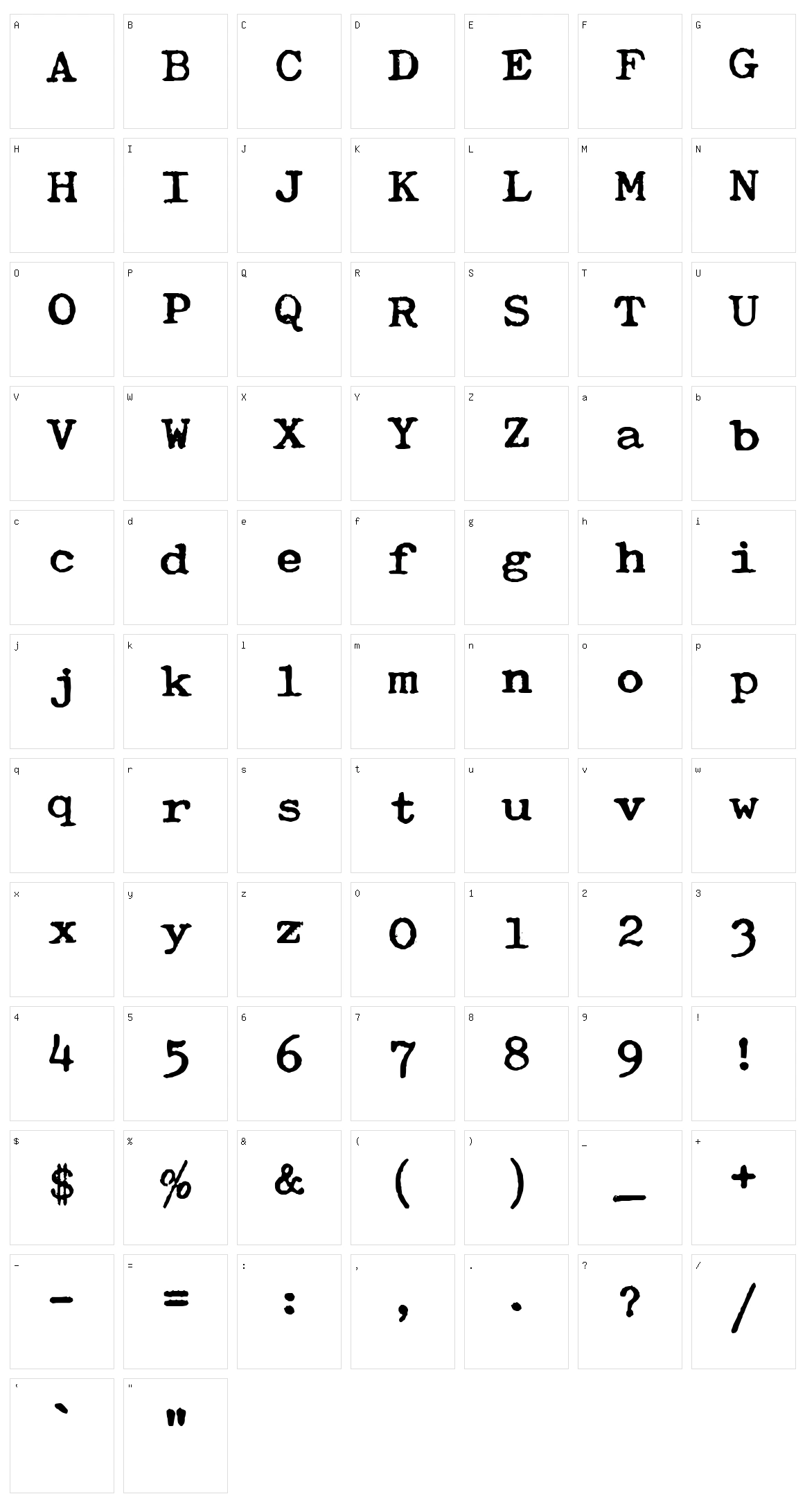 Typewriter Royal 200 Character Set