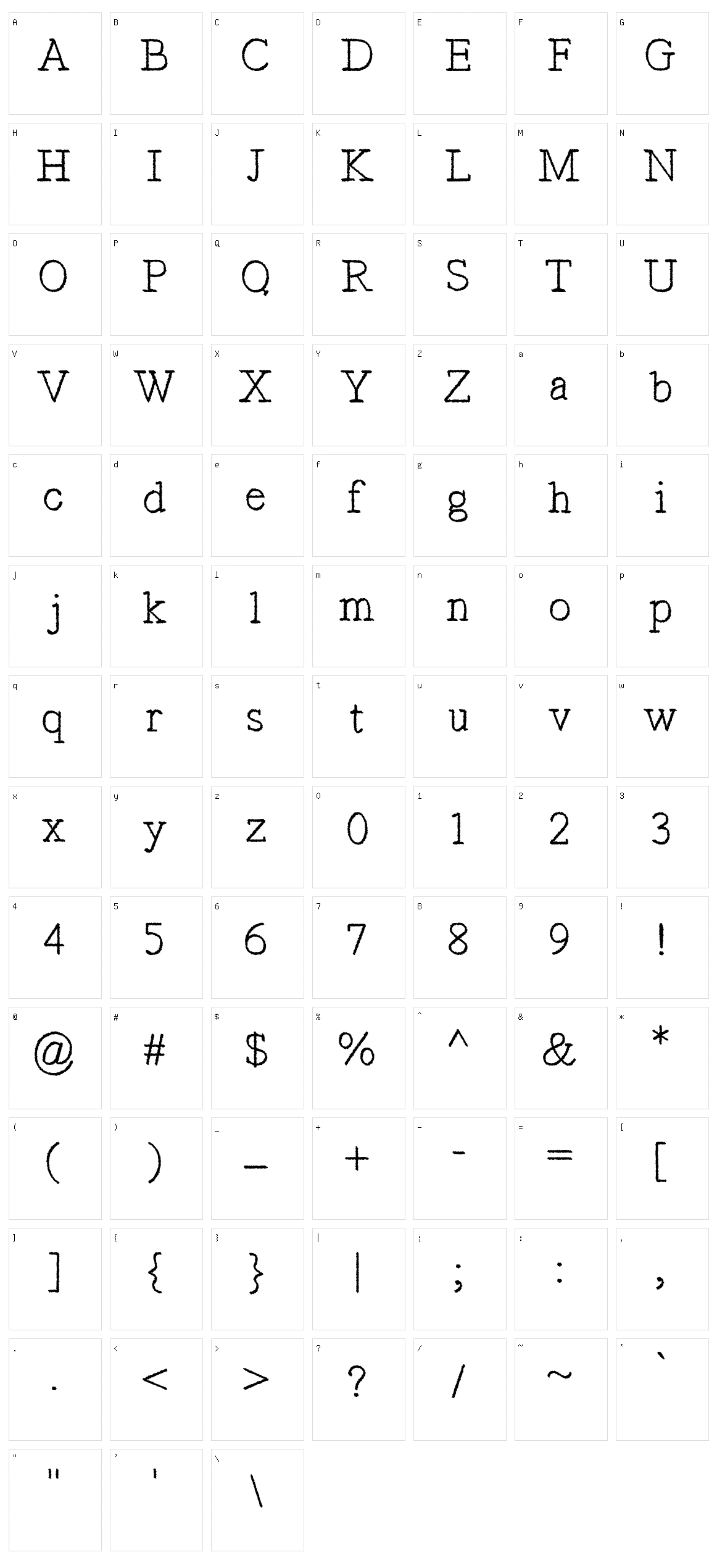 Typist's Pseudonym Character Set