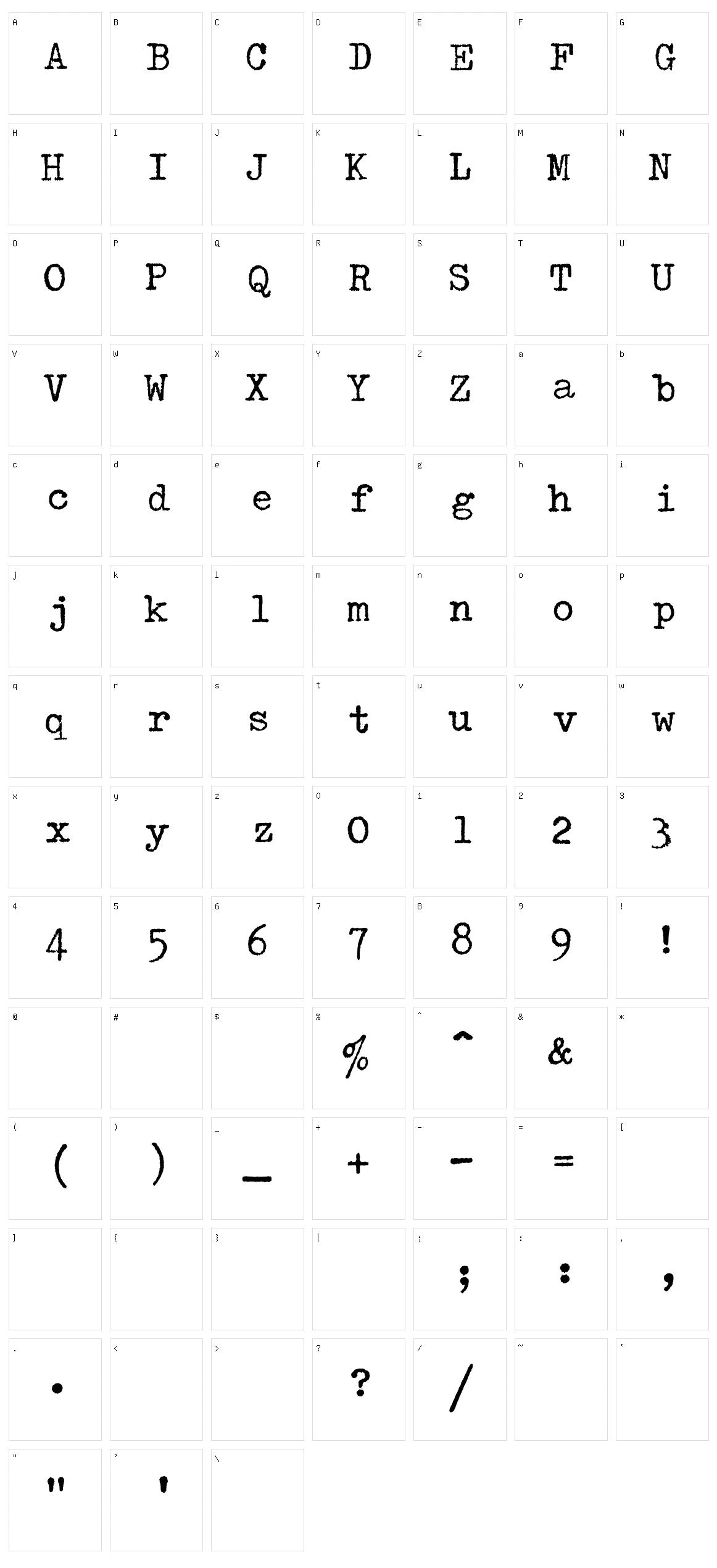 Underwood 319 Character Set