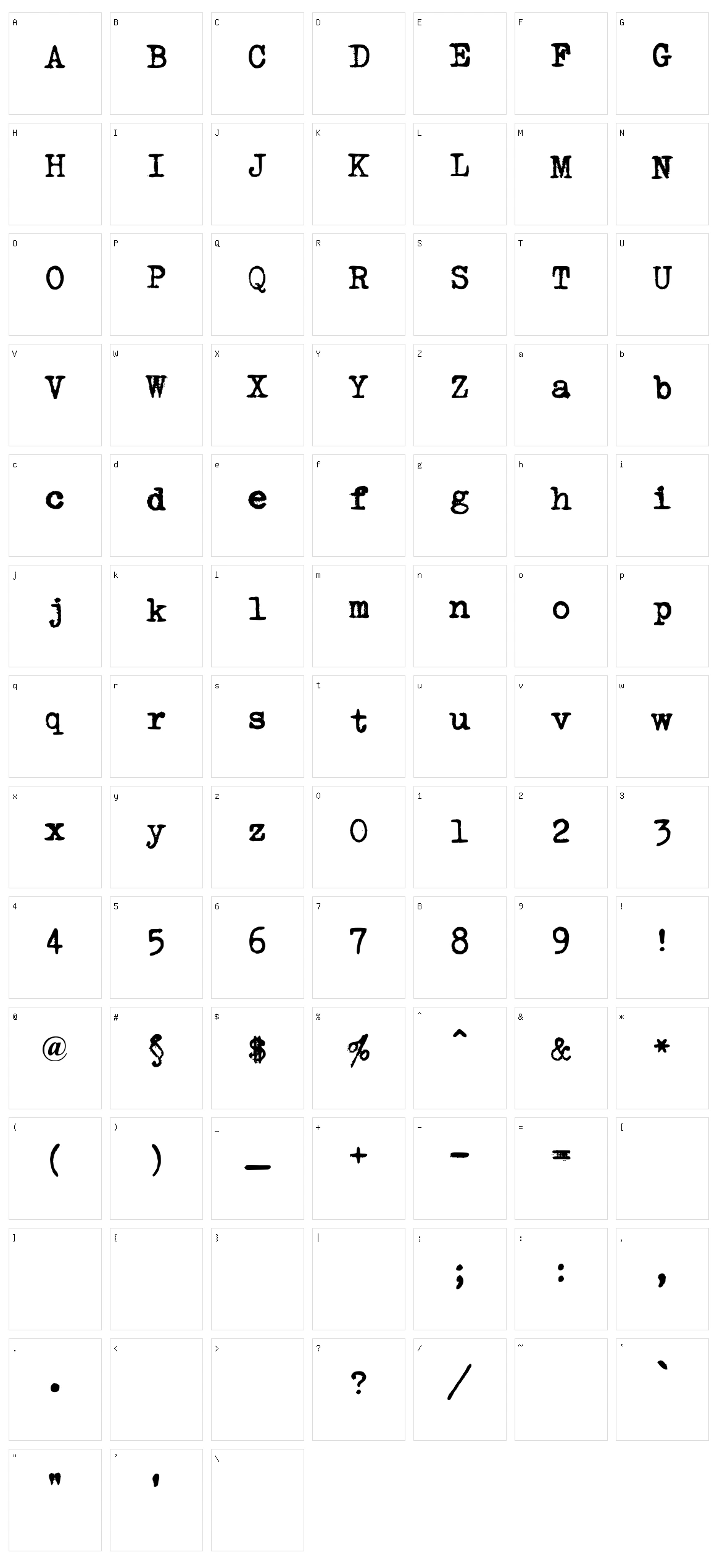 Urania Piccola II Character Set