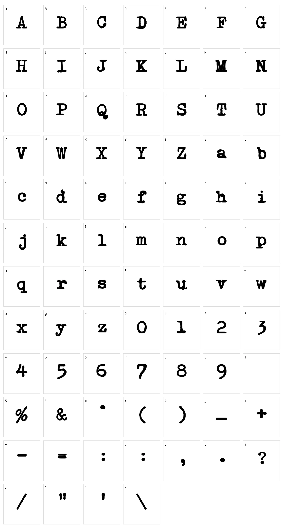 X Typewriter Character Set