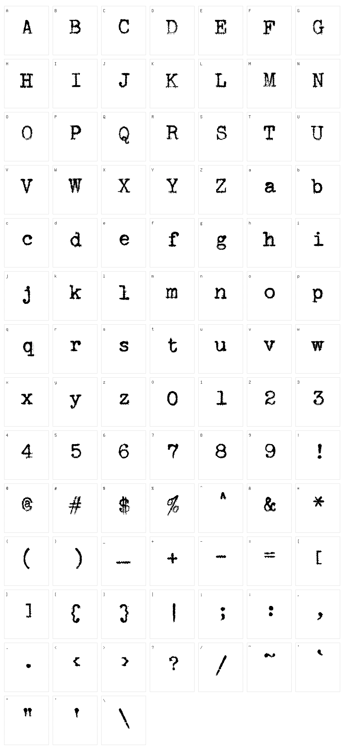 zai Remington Deluxe Typewriter Character Set