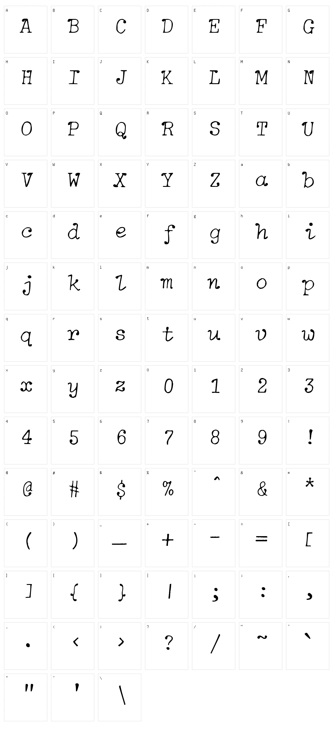 zai Soft Italic Typewriter Character Set