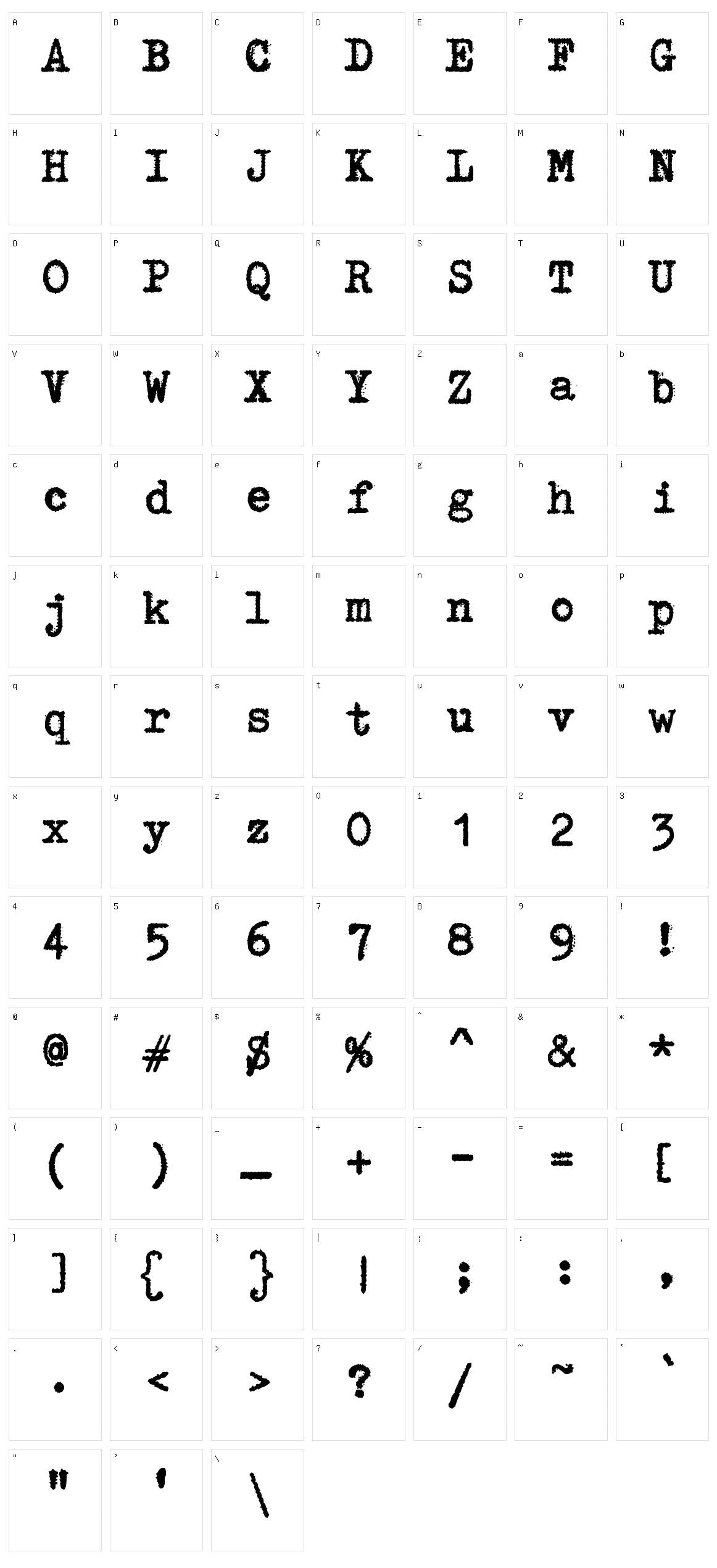 zai Triumph Typewriter Character Set
