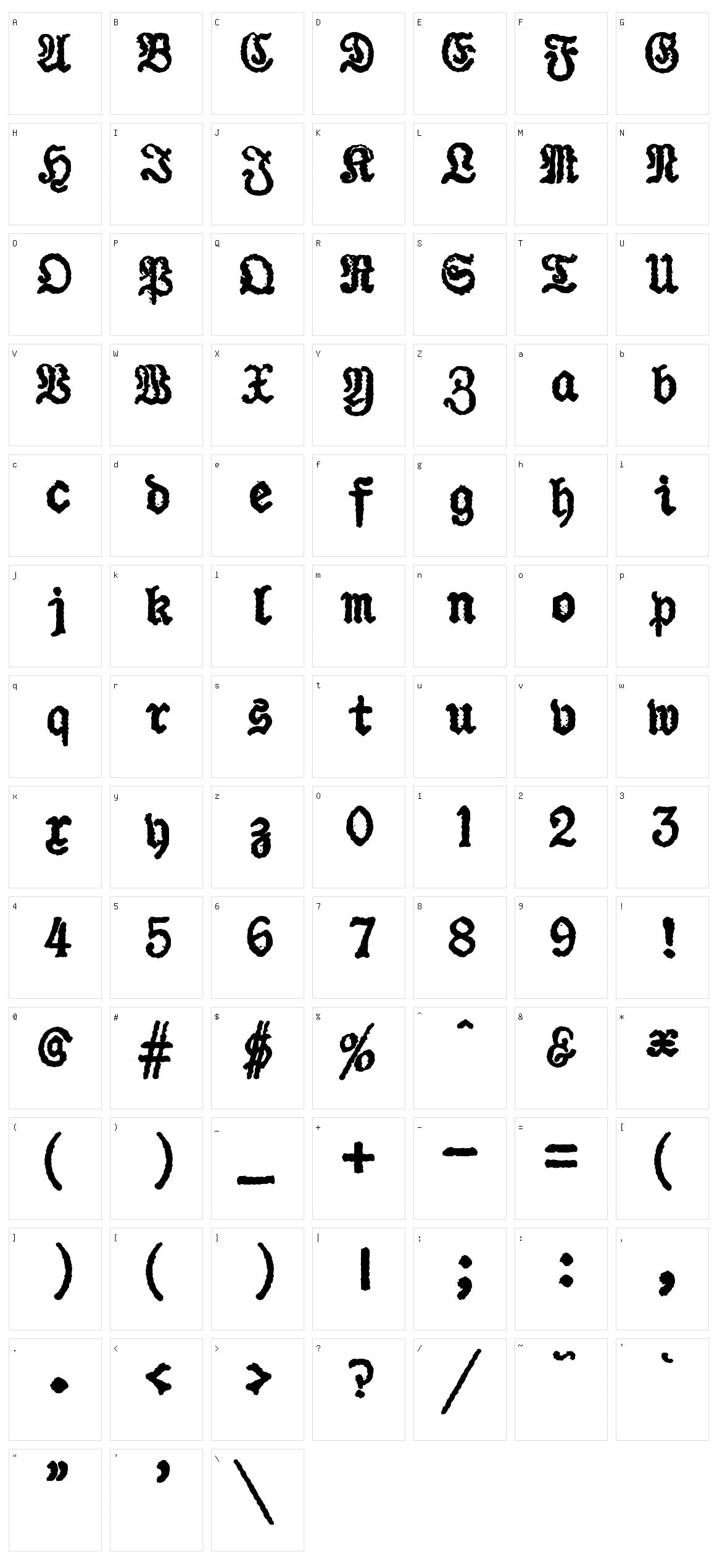 zai Urania Piccola Typewriter Character Set