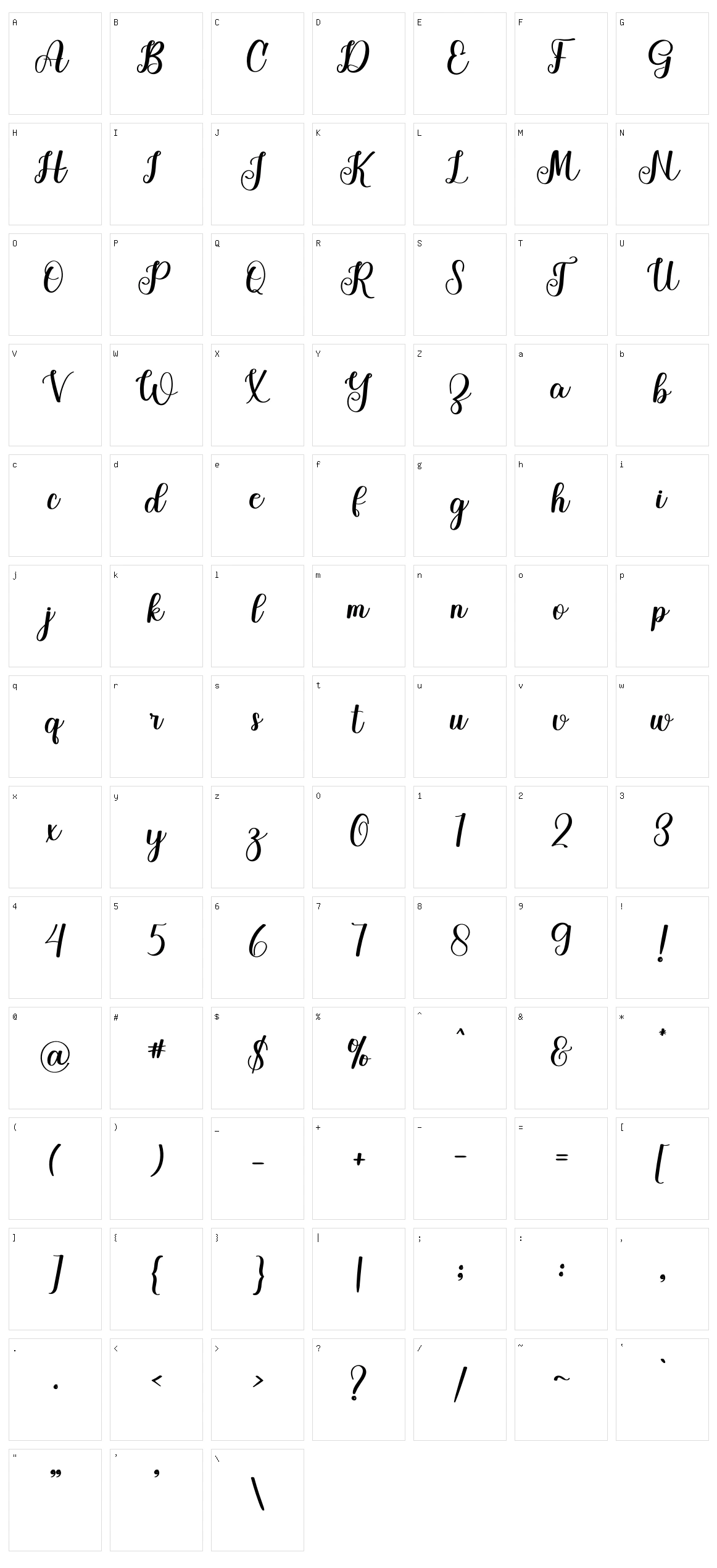 Gishella Character Set