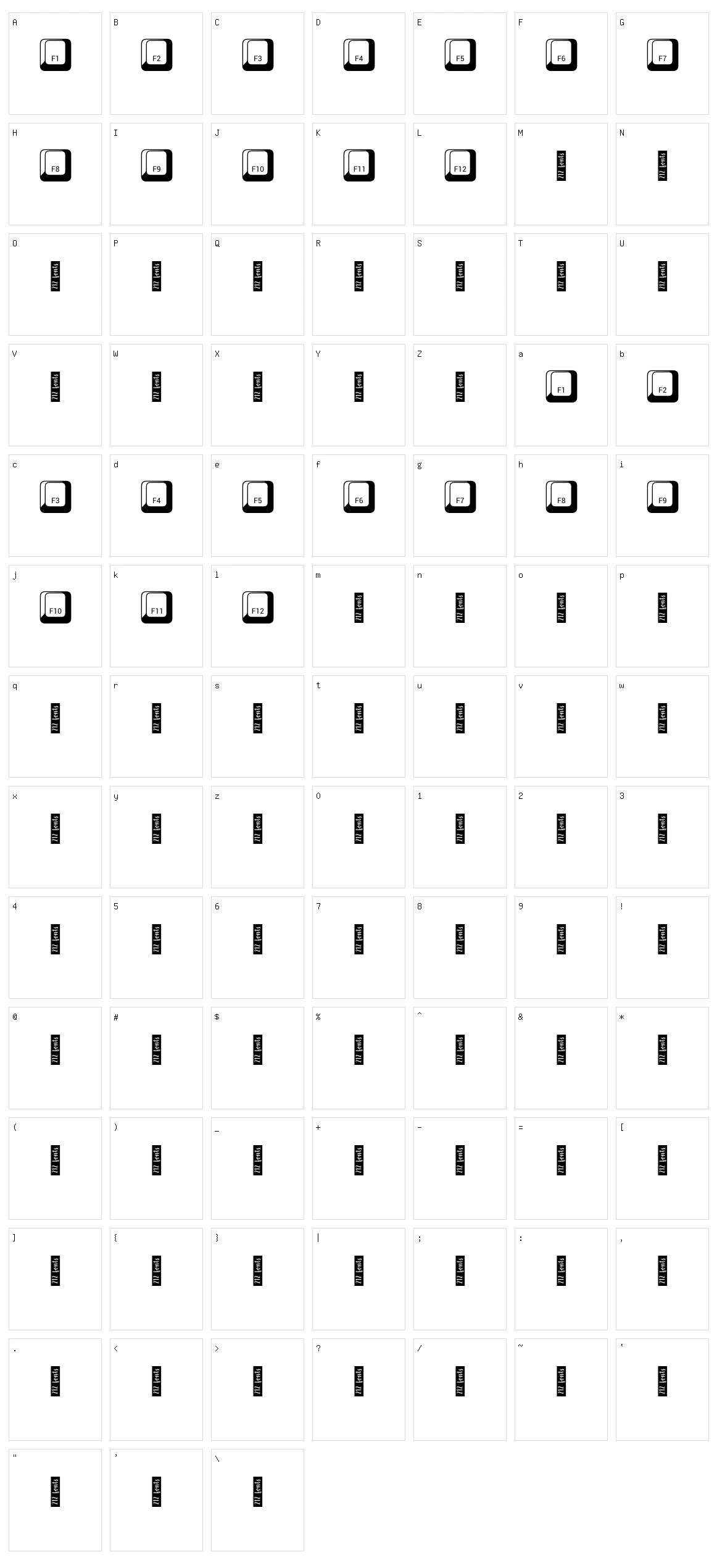 212 Keyboard Character Set