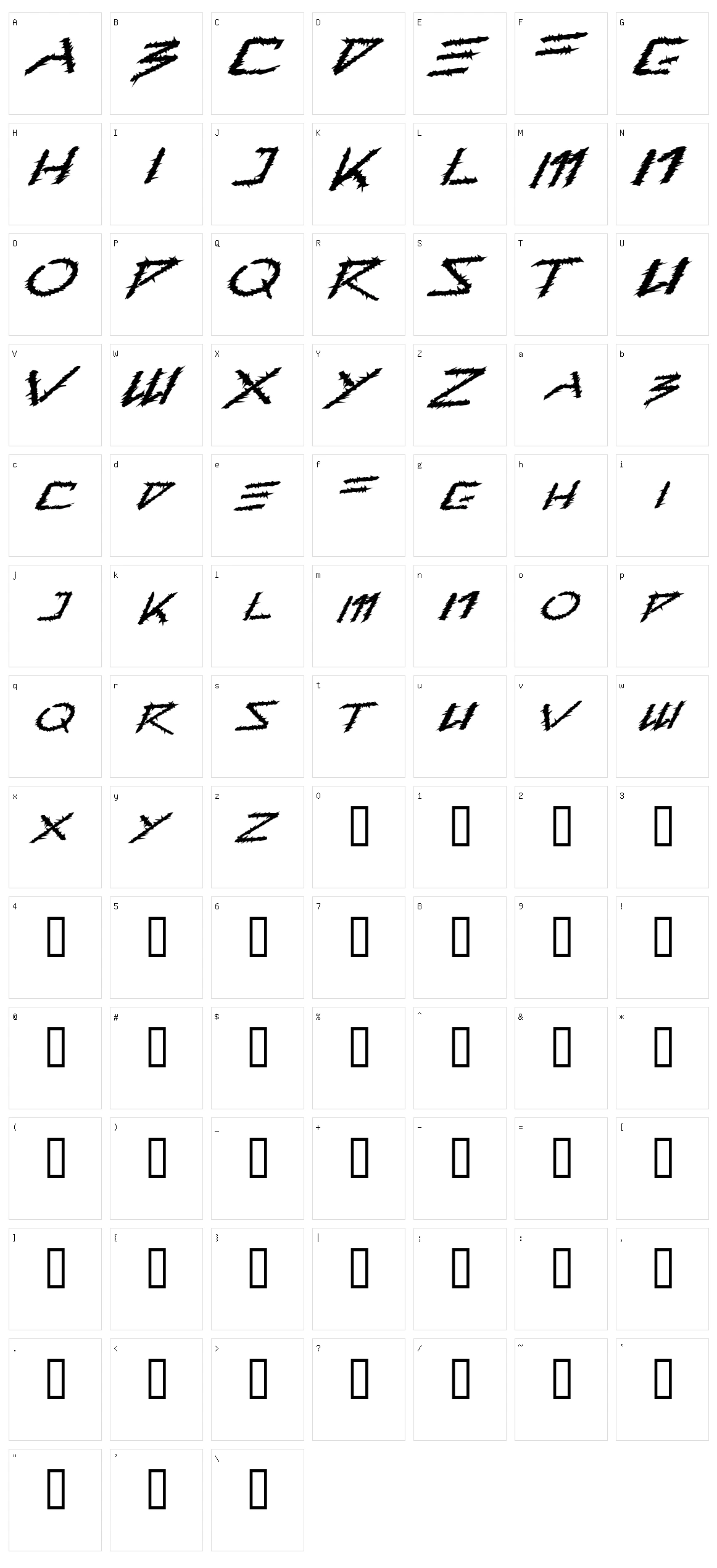 Barbed Type Character Set