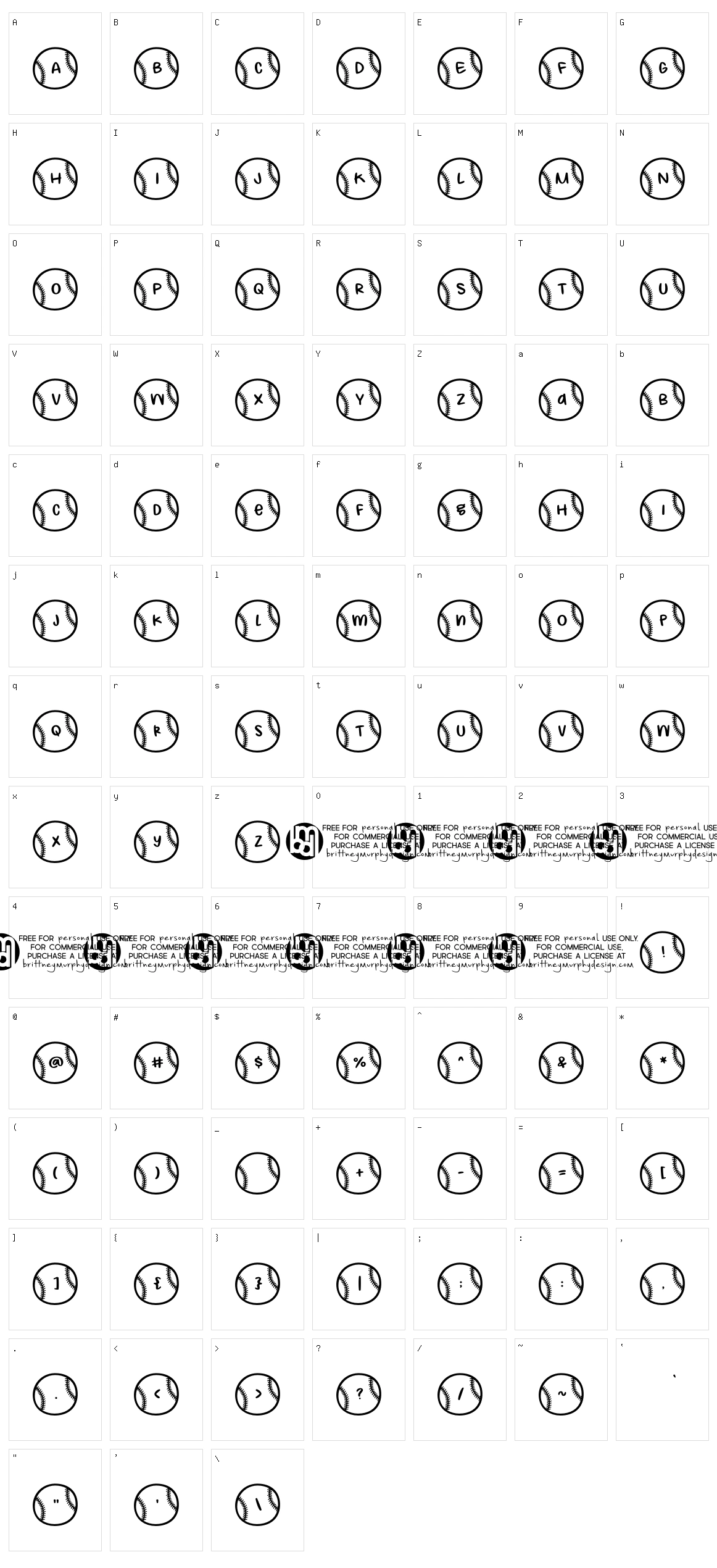 Baseball Letters Character Set