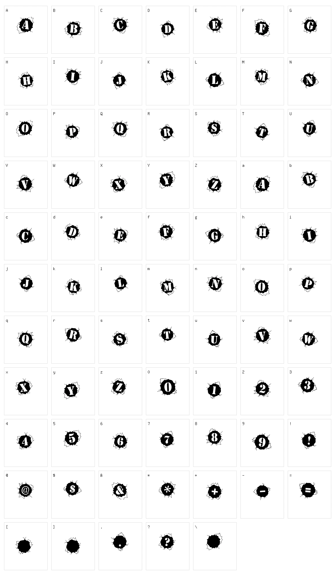 Bullet Holz Character Set