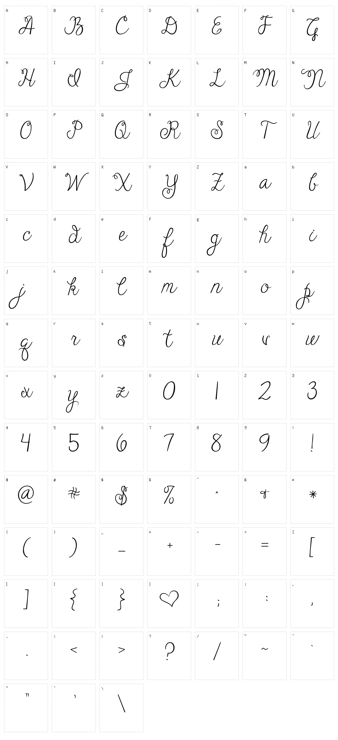Janda Cheerful Script Character Set