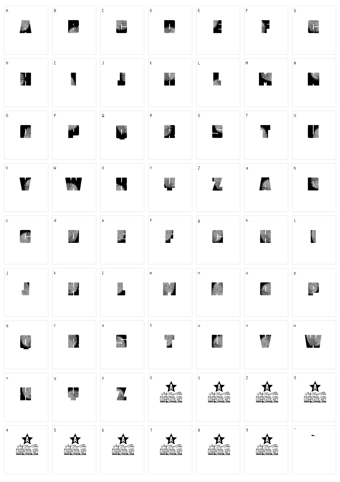 Digital Fingerprint Character Set