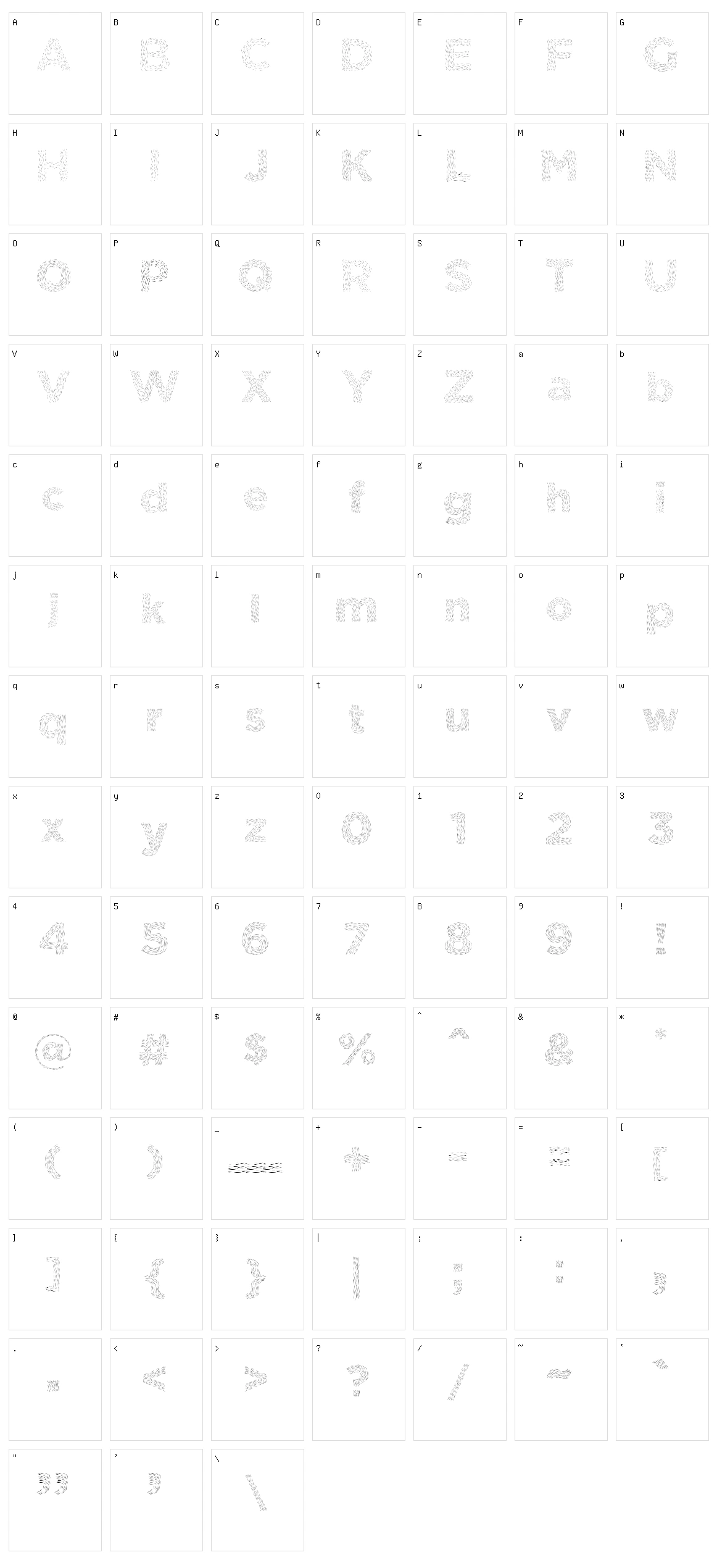 Elmars Hairy Typeface Character Set