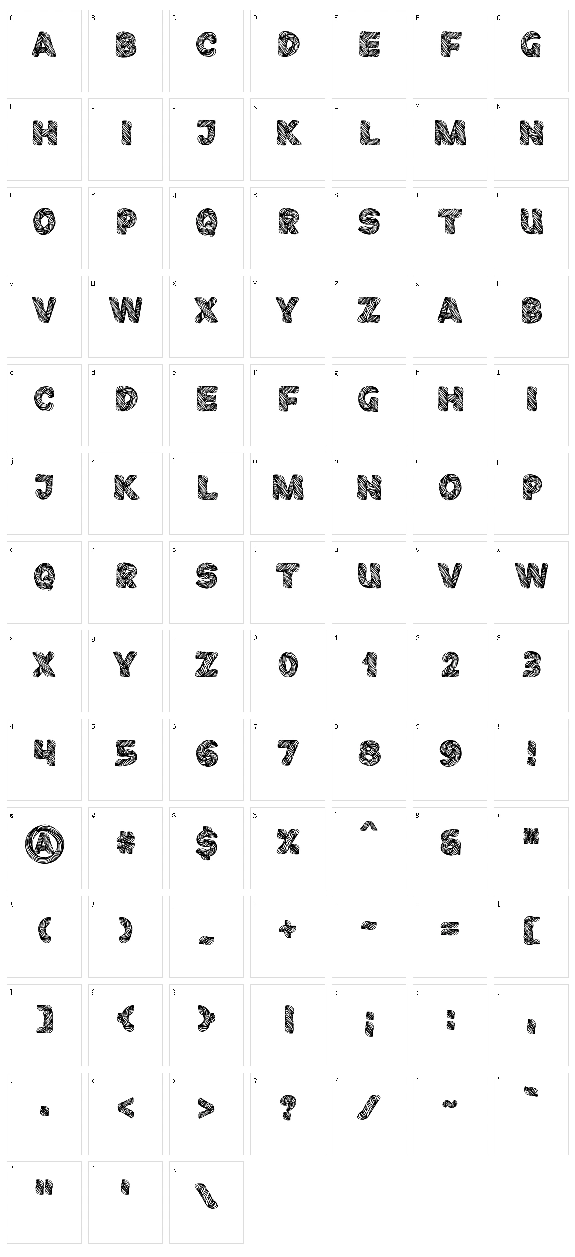 Fibography Character Set