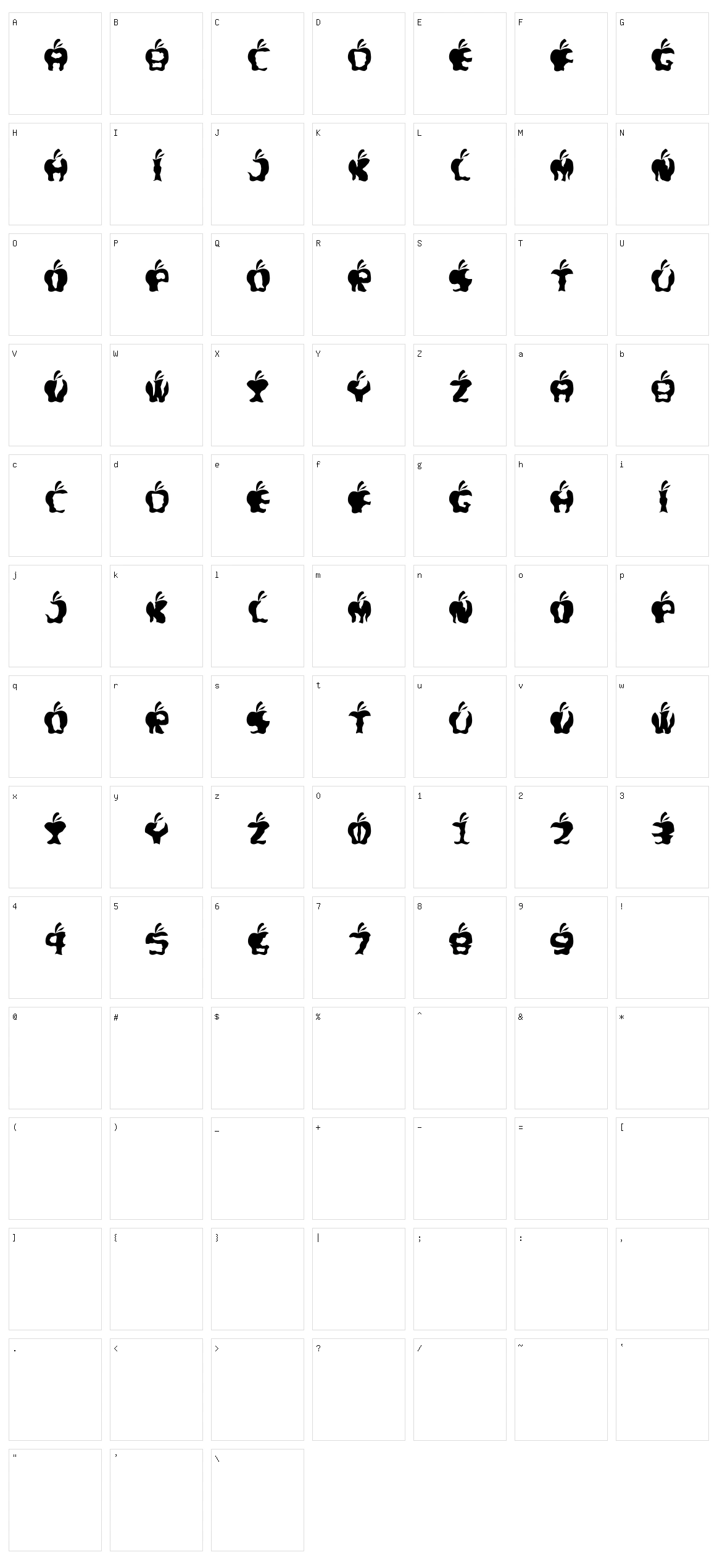 Gigit Apel Character Set