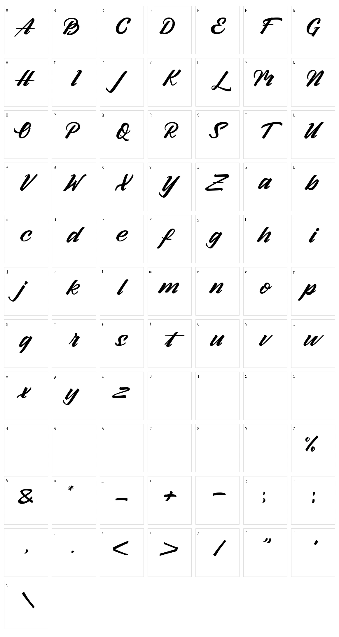 Arlen Script Character Set