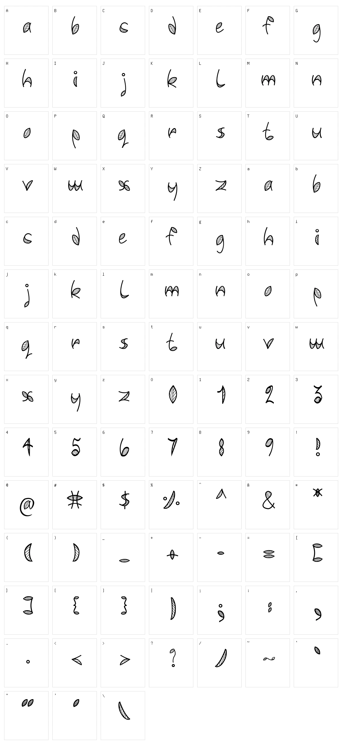 Leafy font Character Set