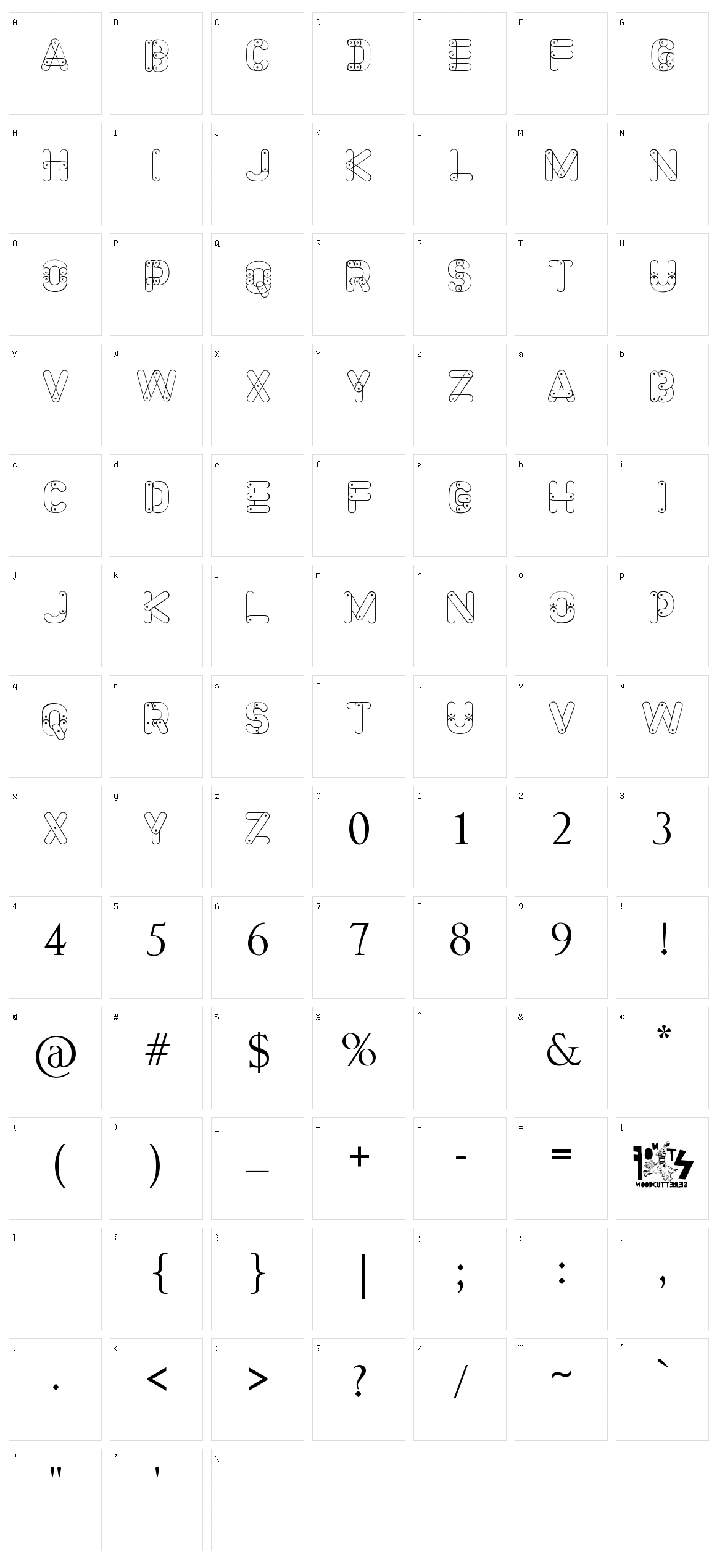 Meccano Font Character Set